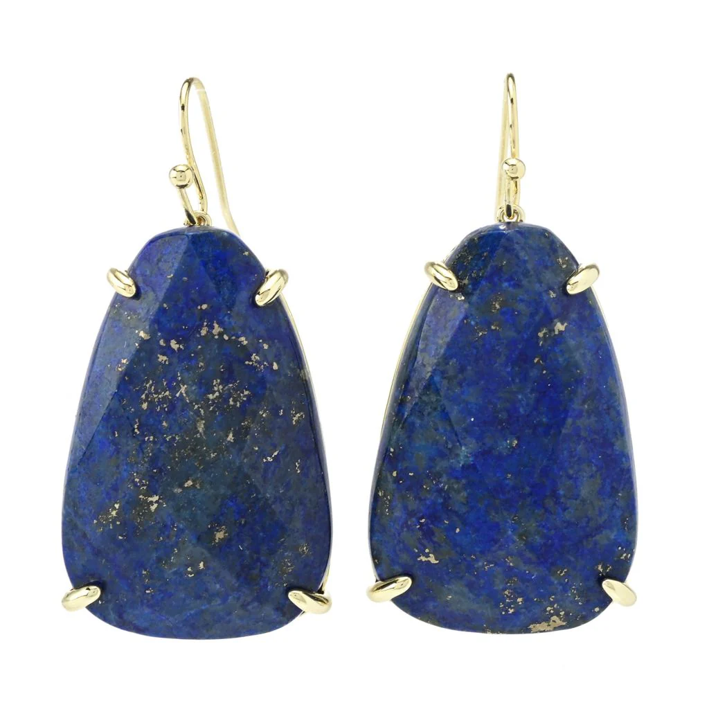 Aurelia 18K Gold Plated 32x21mm Fancy Shape Lapis Drop Earrings - Image 3