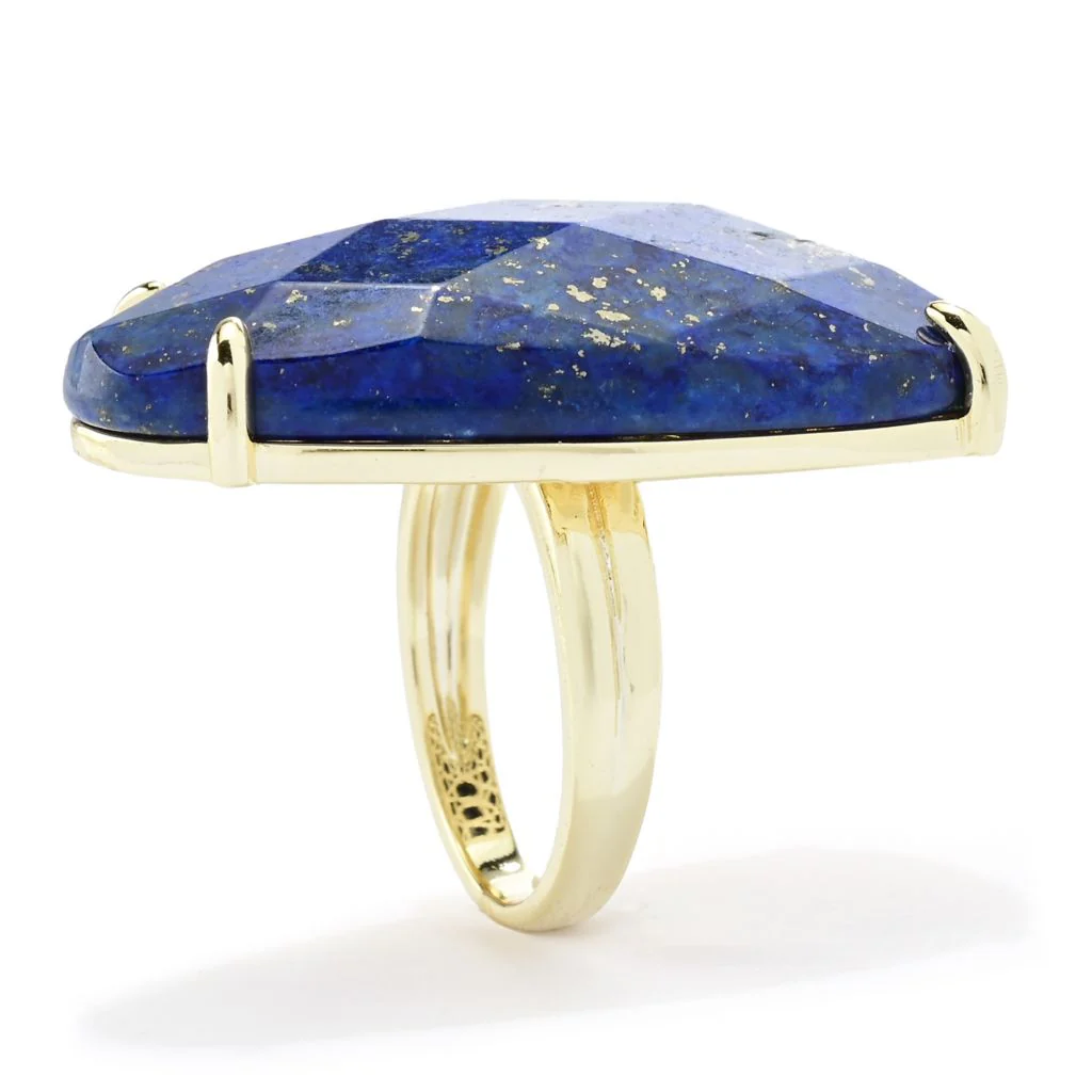 Aurelia 18K Gold Plated 32x21mm Fancy Shape Lapis Statement Ring - Image 2