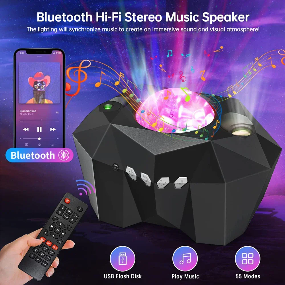 Aurora Galaxy Star Projector Lamp with Bluetooth Music Remote for Kids & Adults - Image 2