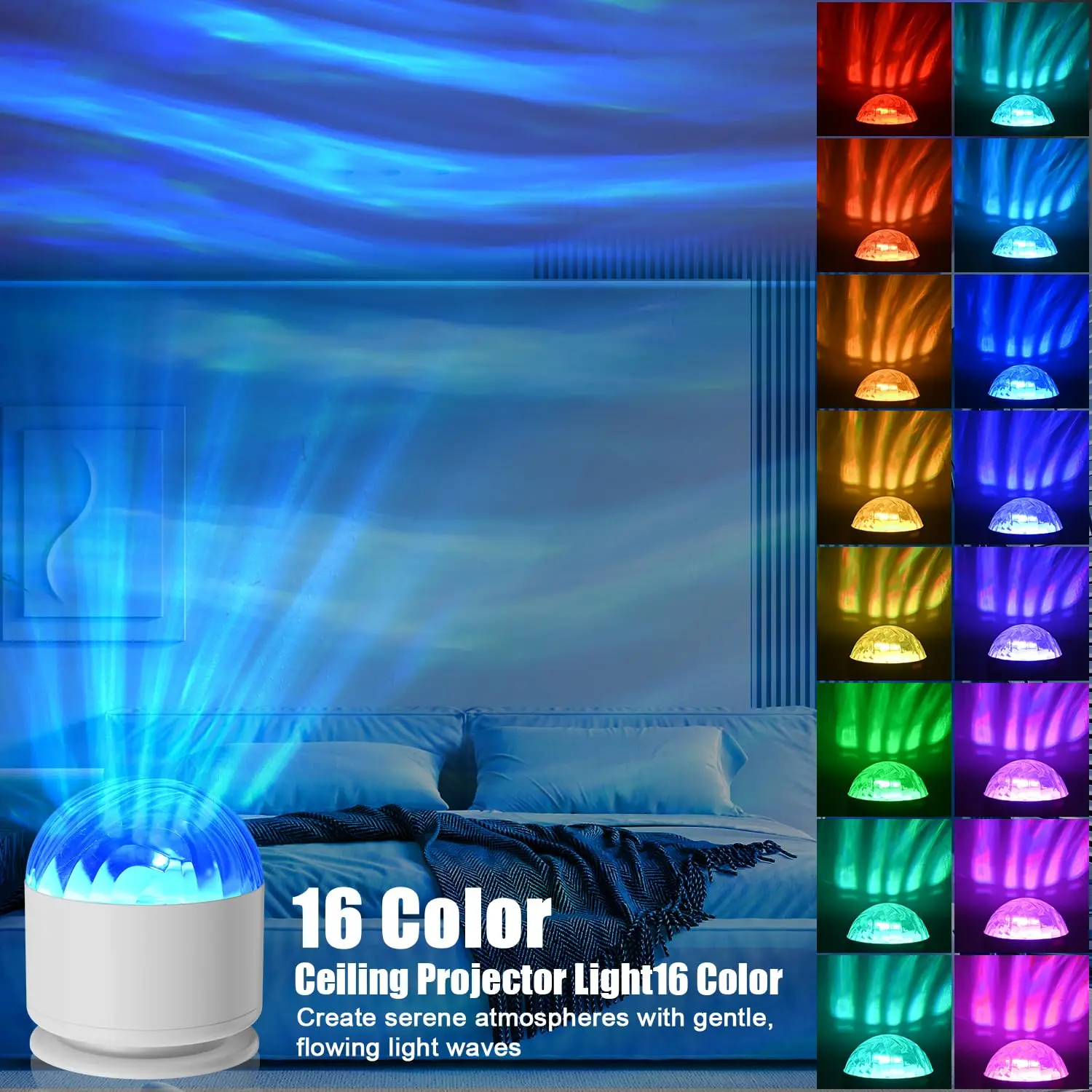 Aurora Projector Galaxy Night Light 16 Color 360 Rotating Water Ripple RGB USB Lamp - Image 4