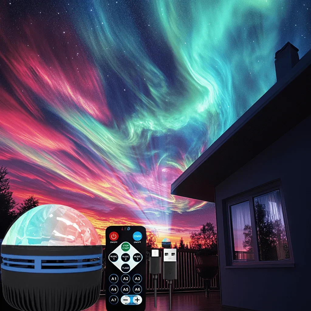 Aurora Starry Sky Projector LED Night Light 7 Color Remote USB Auto Rotate Lamp