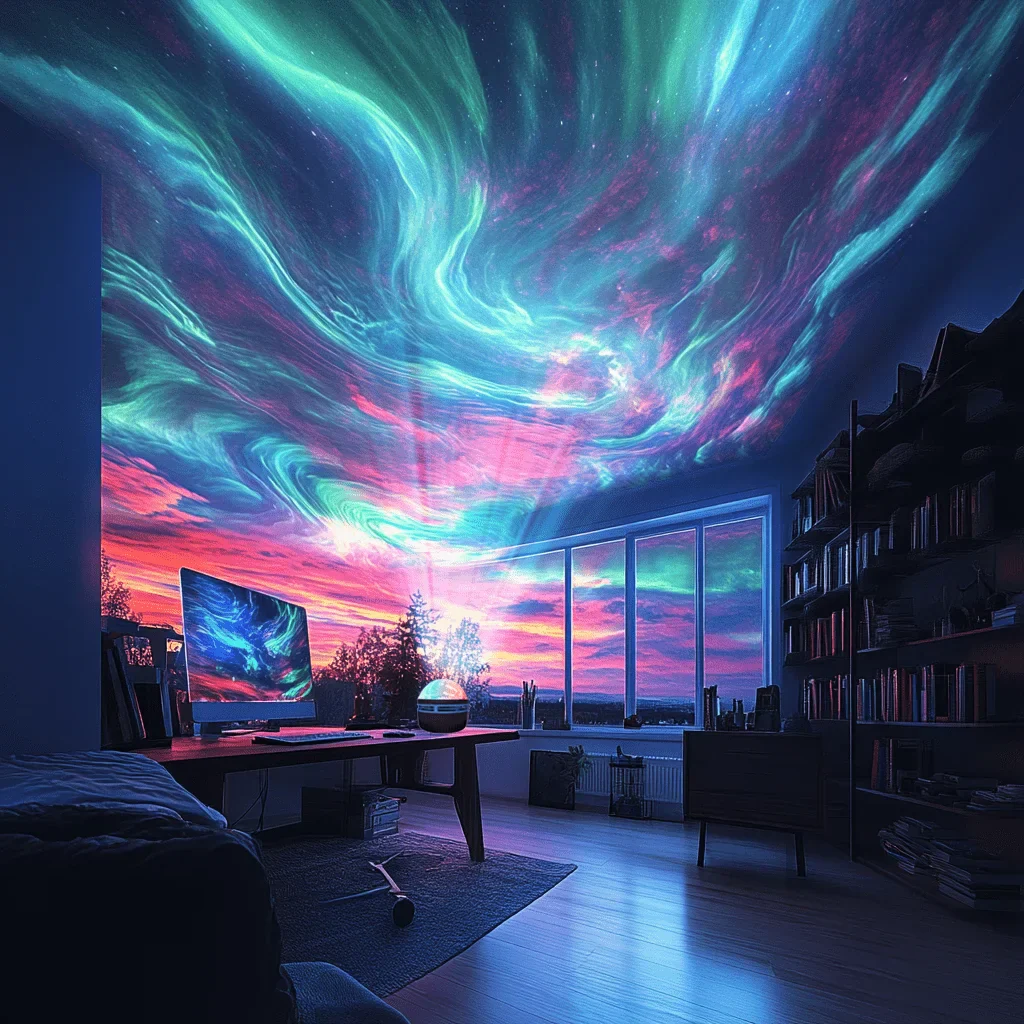 Aurora Starry Sky Projector LED Night Light 7 Color Remote USB Auto Rotate Lamp - Image 2