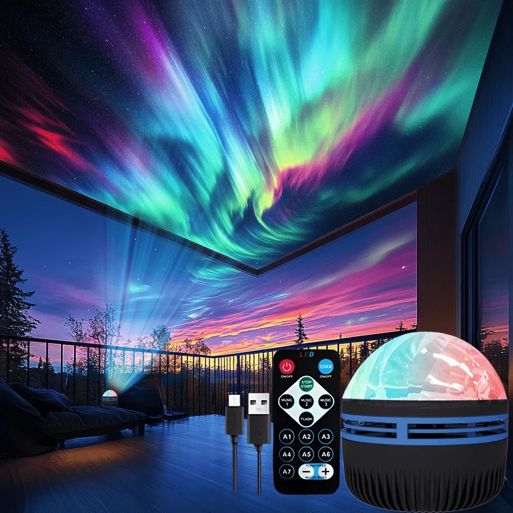 Aurora Starry Sky Projector LED Night Light 7 Color Remote USB Auto Rotate Lamp - Image 3
