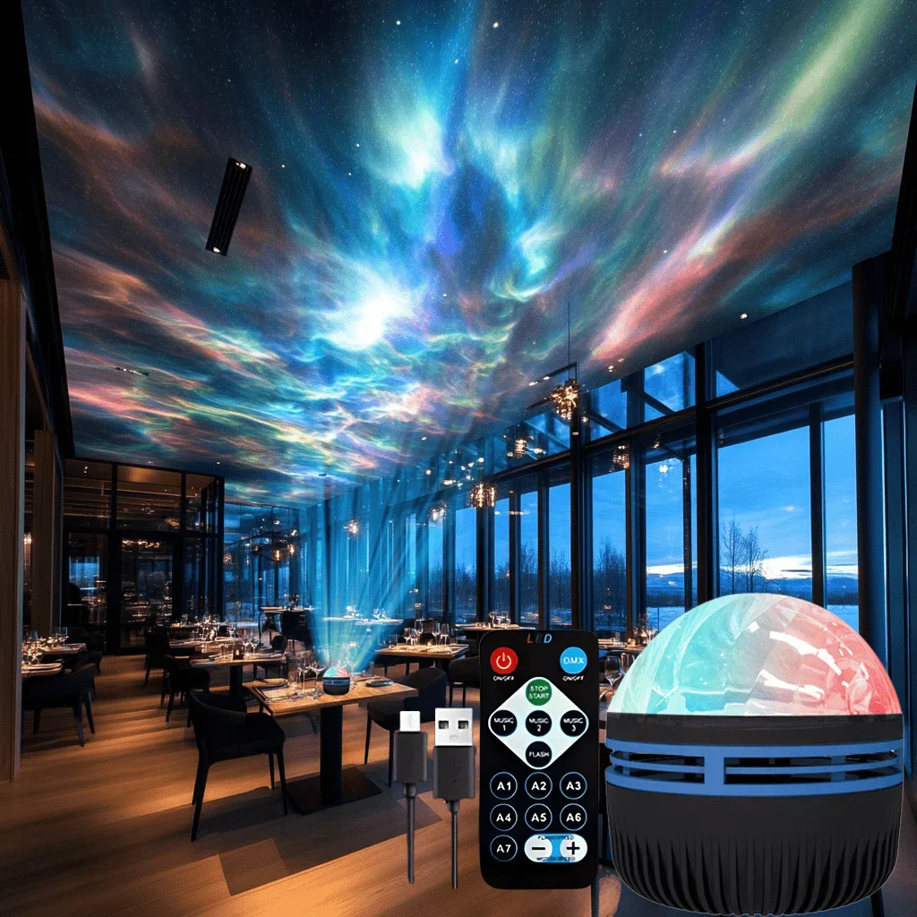 Aurora Starry Sky Projector LED Night Light 7 Color Remote USB Auto Rotate Lamp - Image 5