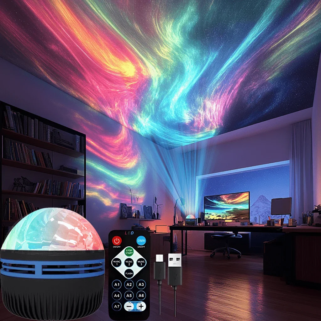 Aurora Starry Sky Projector LED Night Light 7 Color Remote USB Auto Rotate Lamp - Image 6
