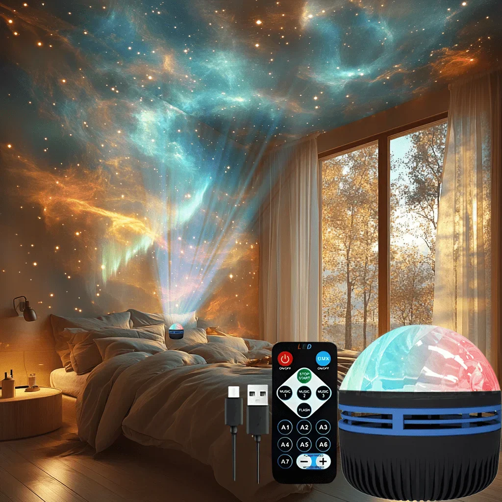 Aurora Starry Sky Projector LED Night Light 7 Color Remote USB Auto Rotate Lamp - Image 7