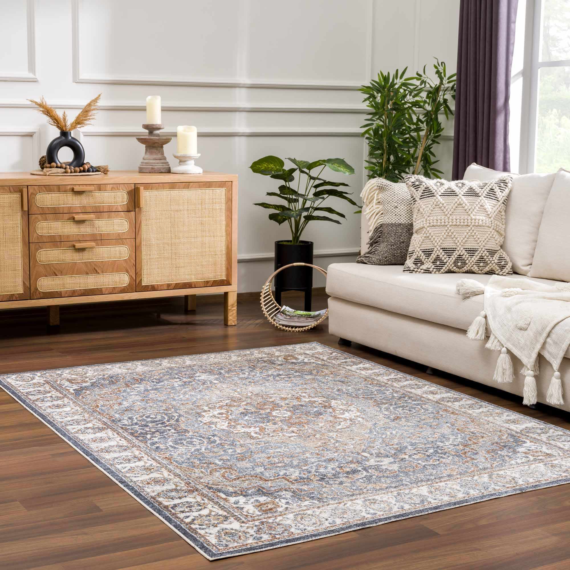 Aurum Blue & Beige Washable Area Rug - Clearance - Image 2