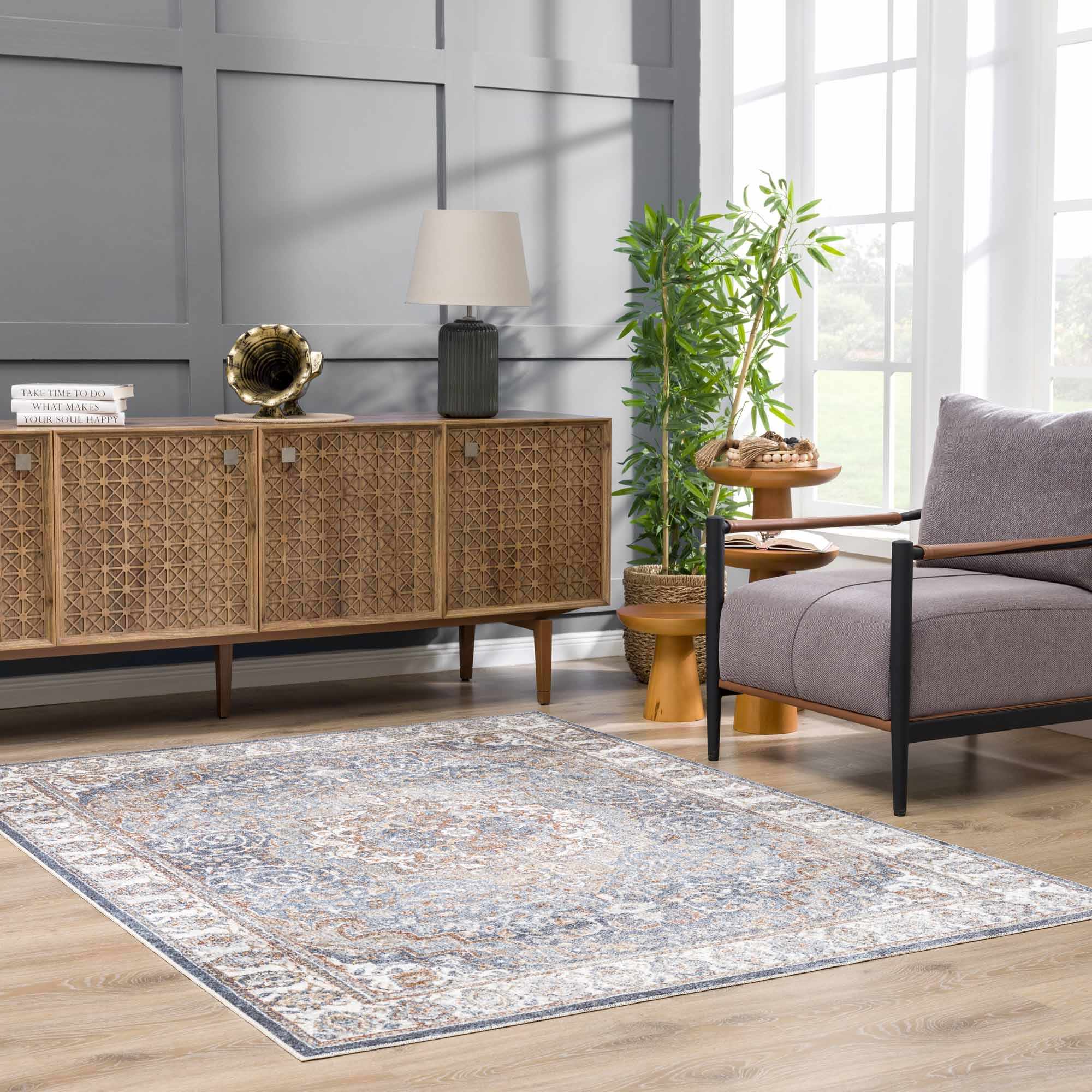 Aurum Blue & Beige Washable Area Rug - Clearance - Image 4