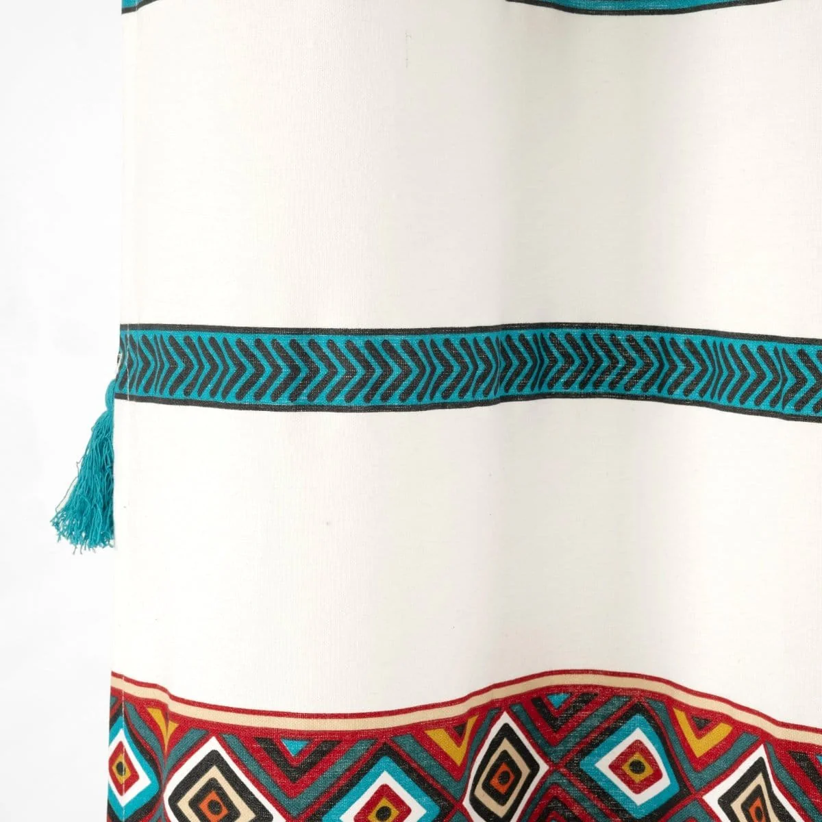 Ava Boho Stripe Tassel Yarn Dyed Recycled Cotton Shower Curtain - Image 11
