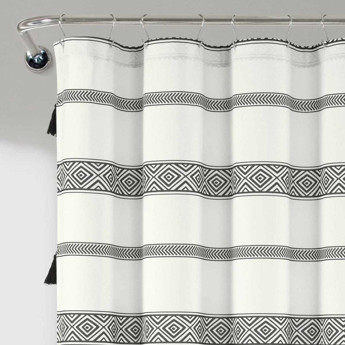 Ava Boho Stripe Tassel Yarn Dyed Recycled Cotton Shower Curtain - Image 4