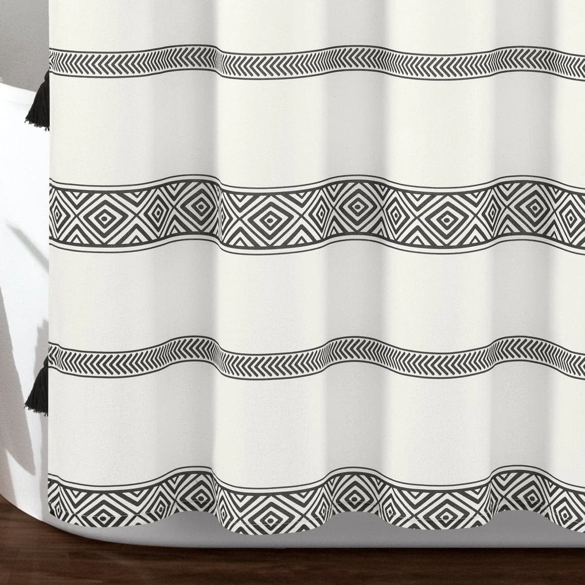 Ava Boho Stripe Tassel Yarn Dyed Recycled Cotton Shower Curtain - Image 6