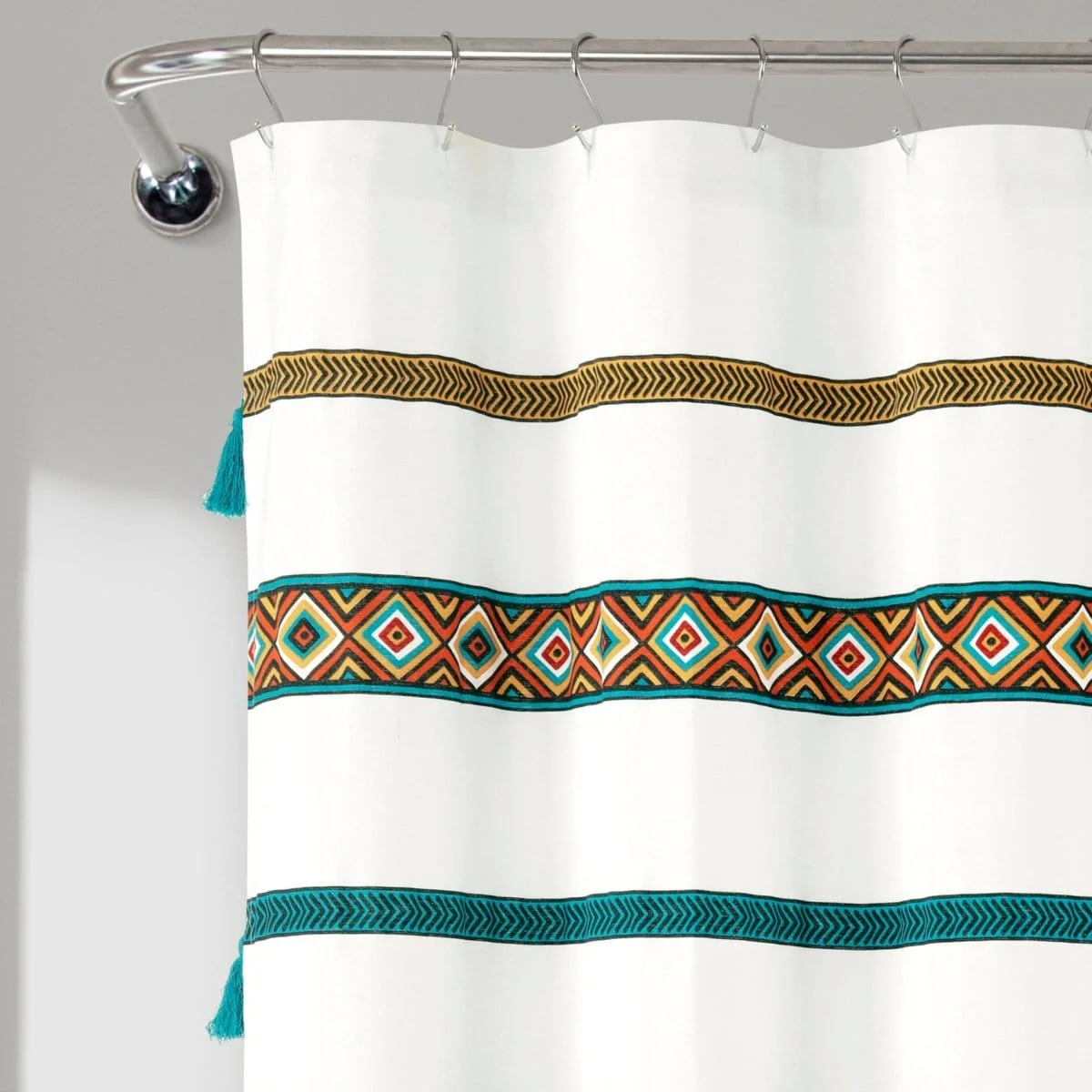 Ava Boho Stripe Tassel Yarn Dyed Recycled Cotton Shower Curtain - Image 8