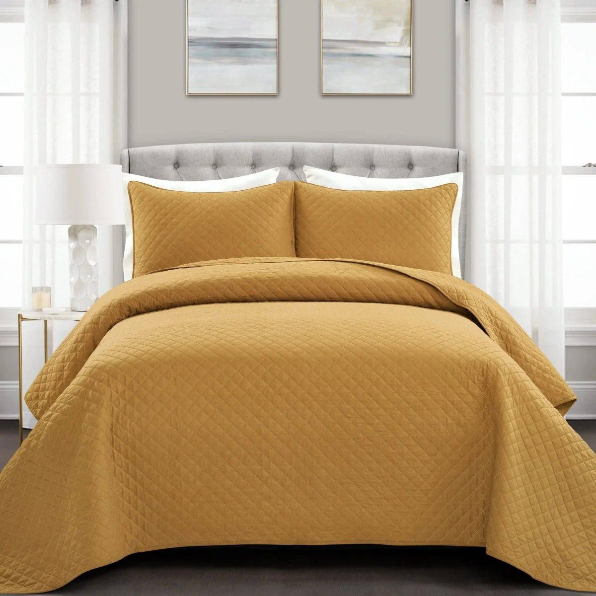 Ava Diamond Oversized Cotton Quilt Set - Image 2