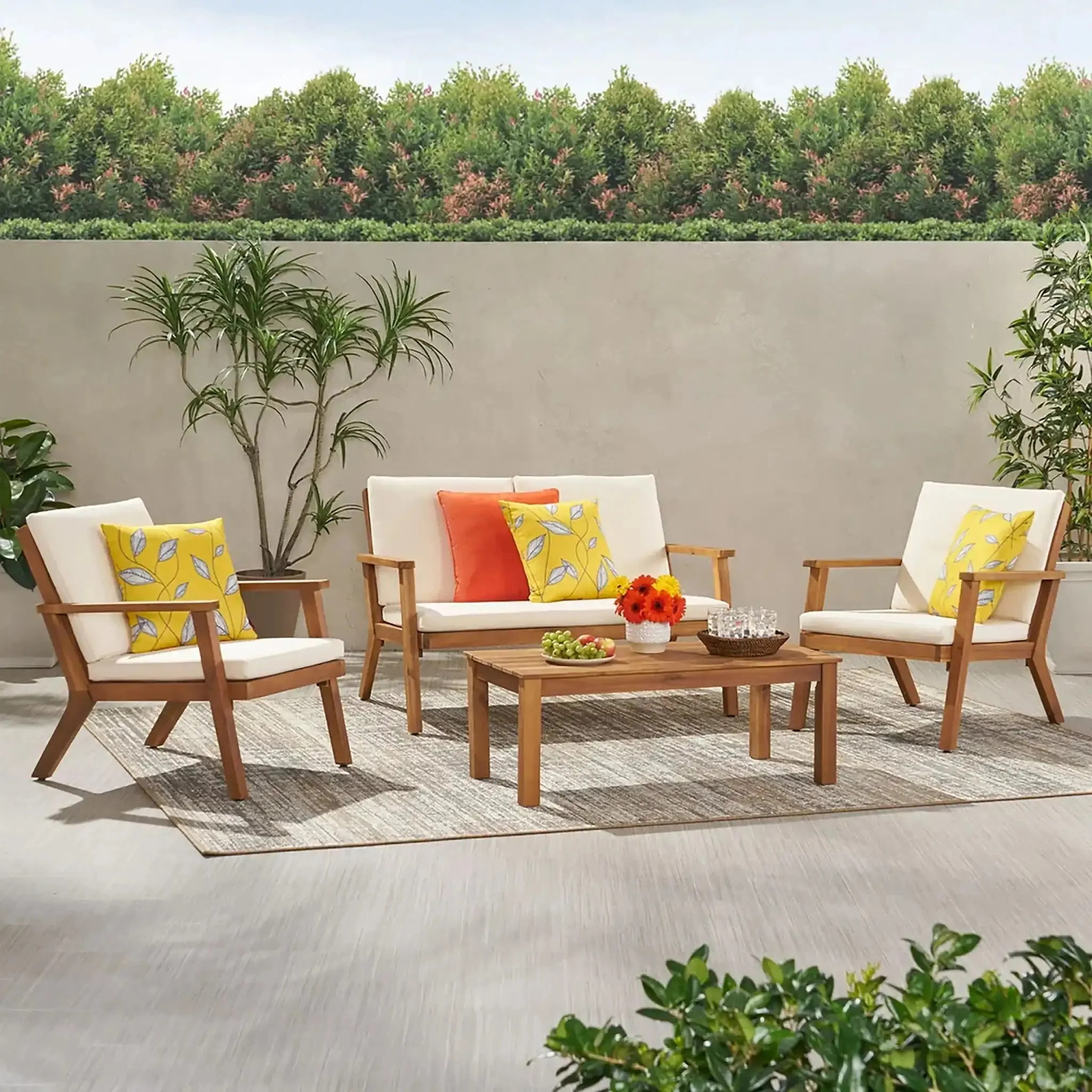 Avacyn - Outdoor Acacia Wood 4 Seater Chat Set With Cushions - Image 4