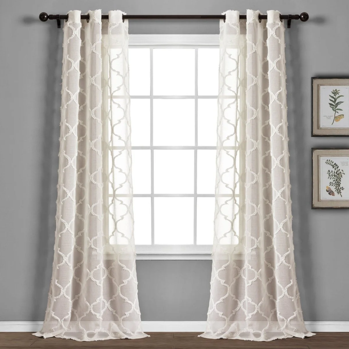 Avon Trellis Grommet Sheer Window Curtain Panel Set - Image 3