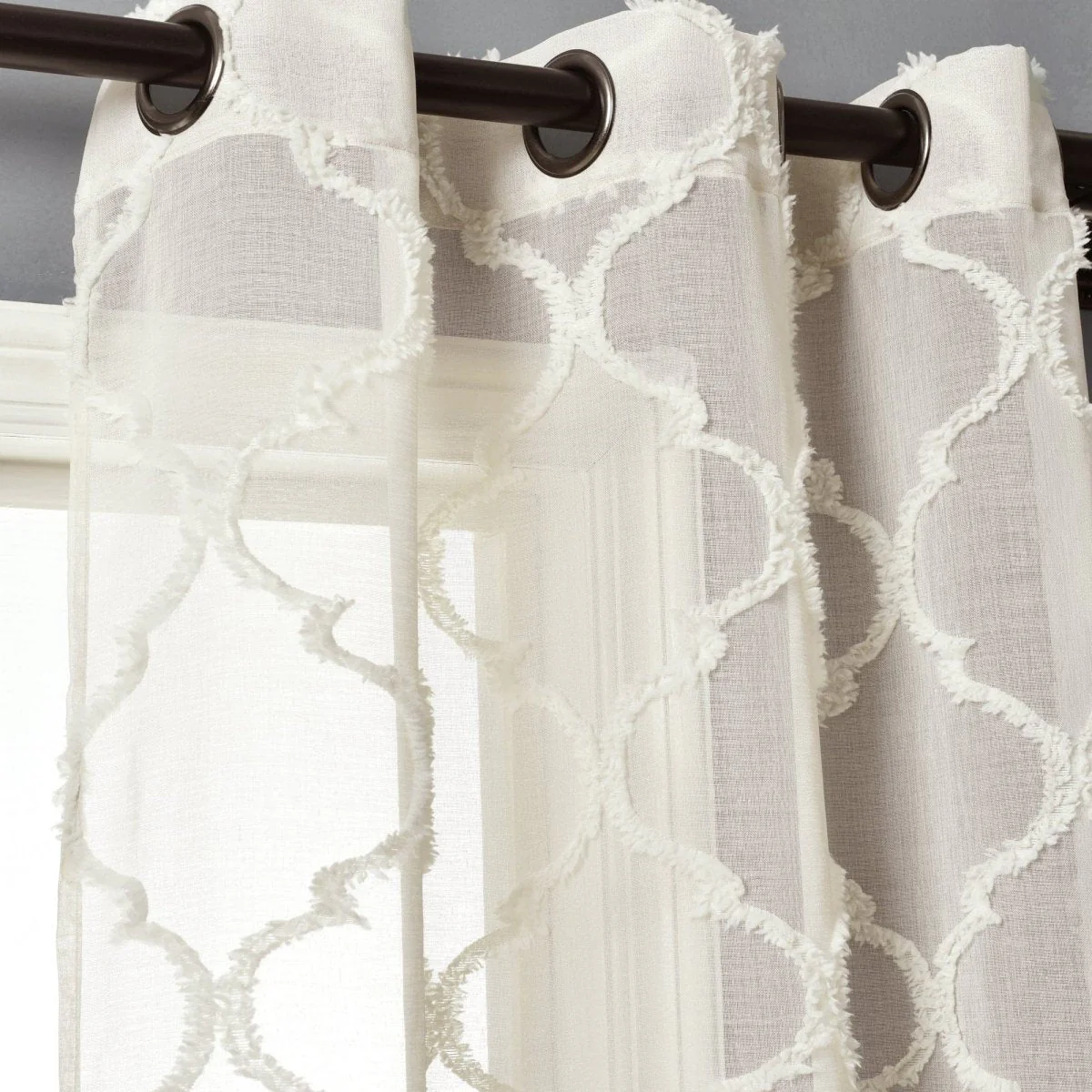 Avon Trellis Grommet Sheer Window Curtain Panel Set - Image 7