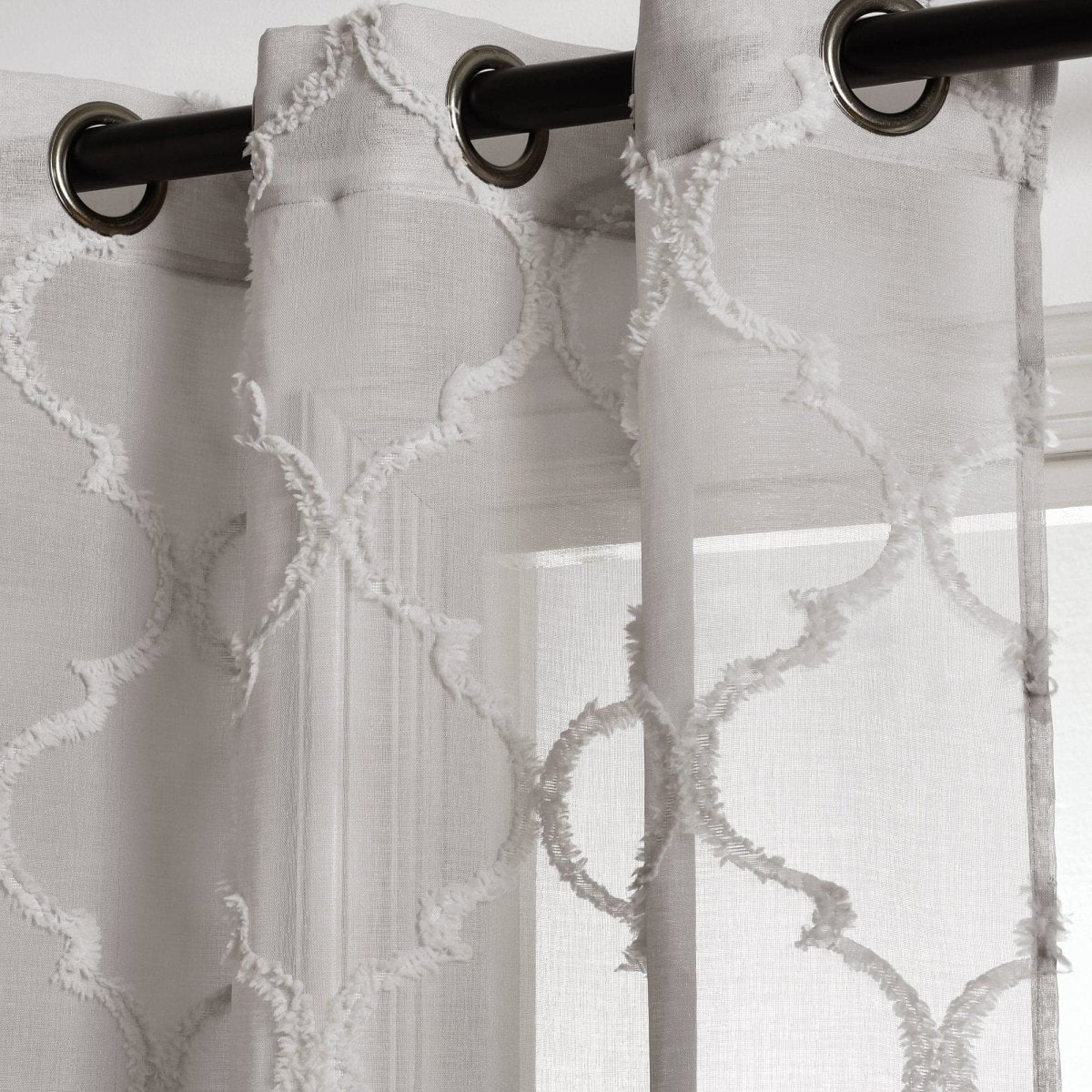 Avon Trellis Grommet Sheer Window Curtain Panel Set - Image 8