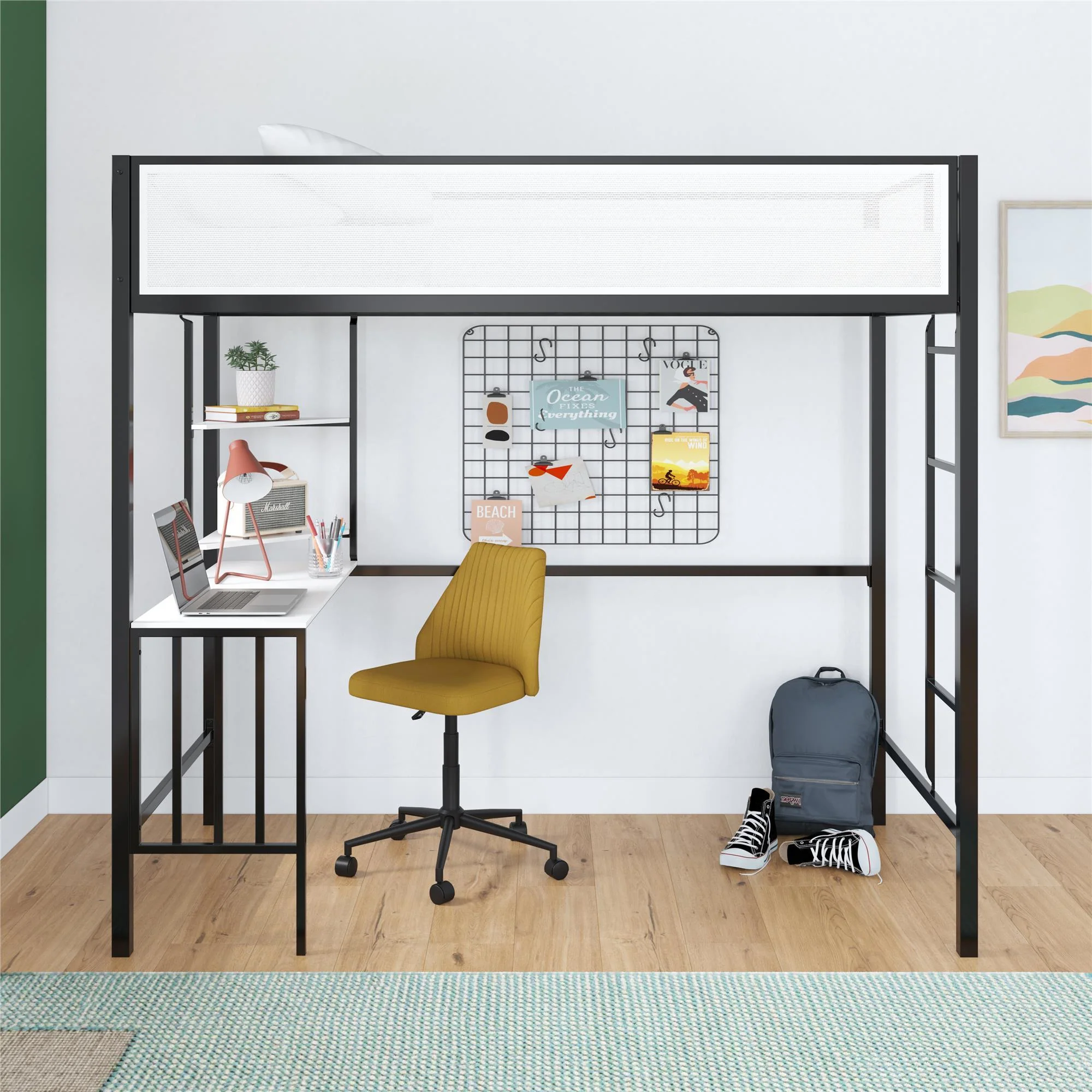 Axel - Twin Loft Bed With Desk & Shelves - Black - Image 2