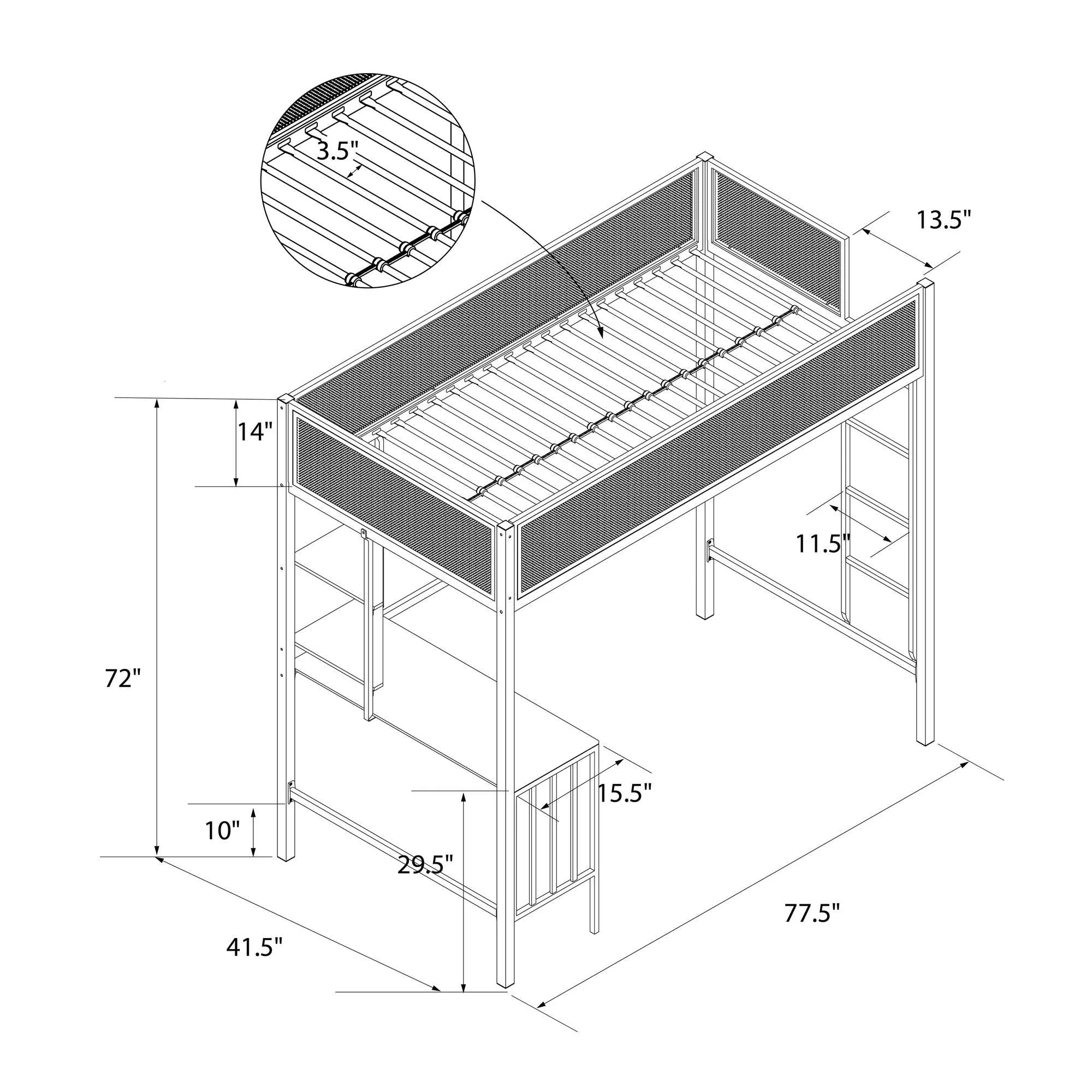 Axel - Twin Loft Bed With Desk & Shelves - Black - Image 3