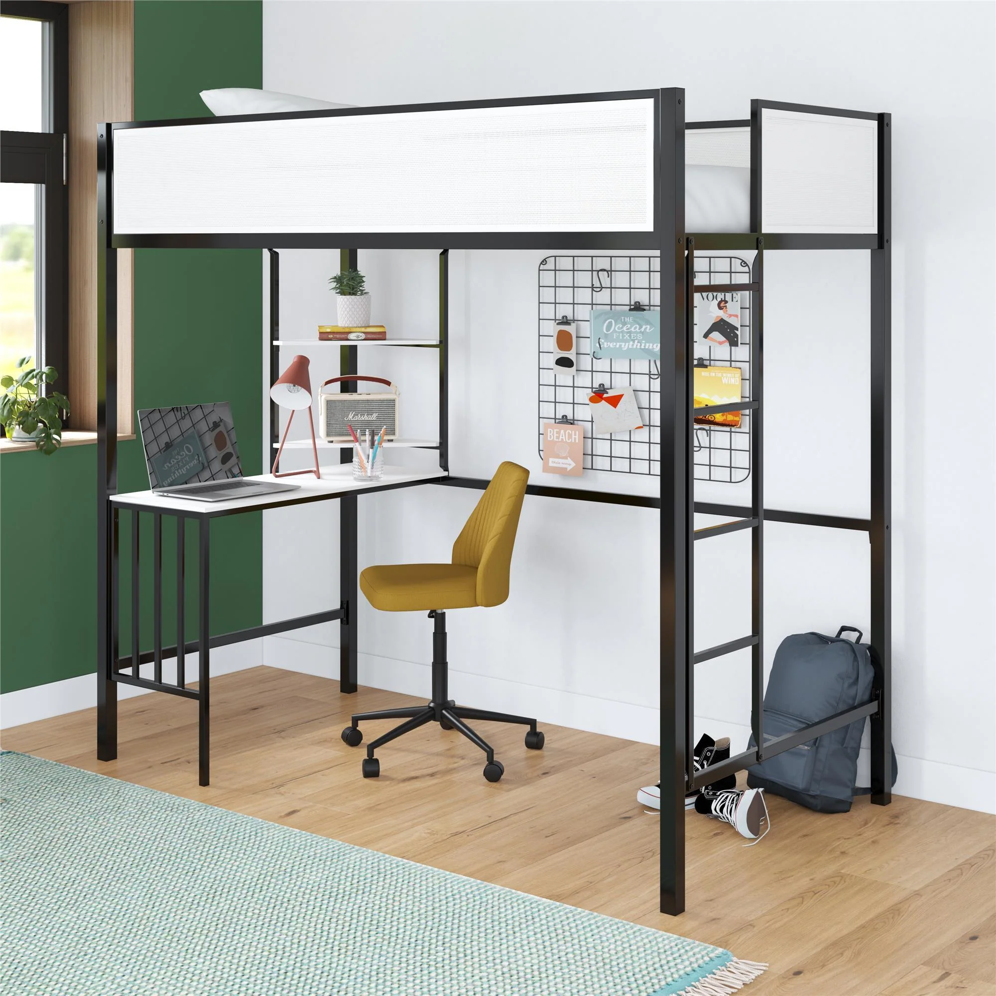 Axel - Twin Loft Bed With Desk & Shelves - Black - Image 4