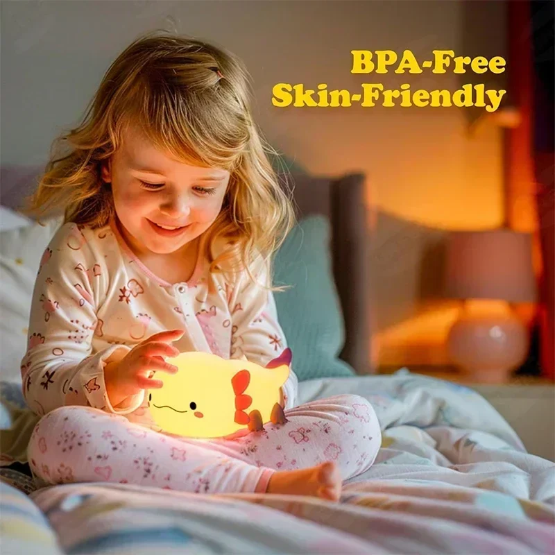 Axolotl Night Light Silicone Baby Night Lamp Touch Control USB Rechargeable Nursery - Image 3