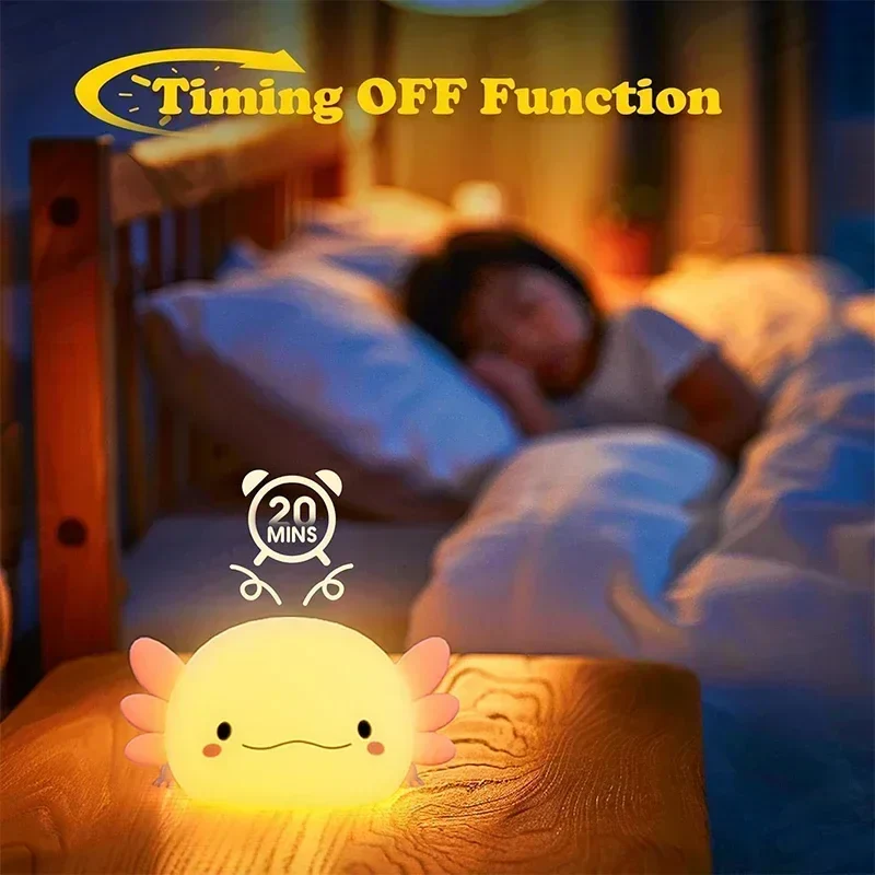 Axolotl Night Light Silicone Baby Night Lamp Touch Control USB Rechargeable Nursery - Image 4