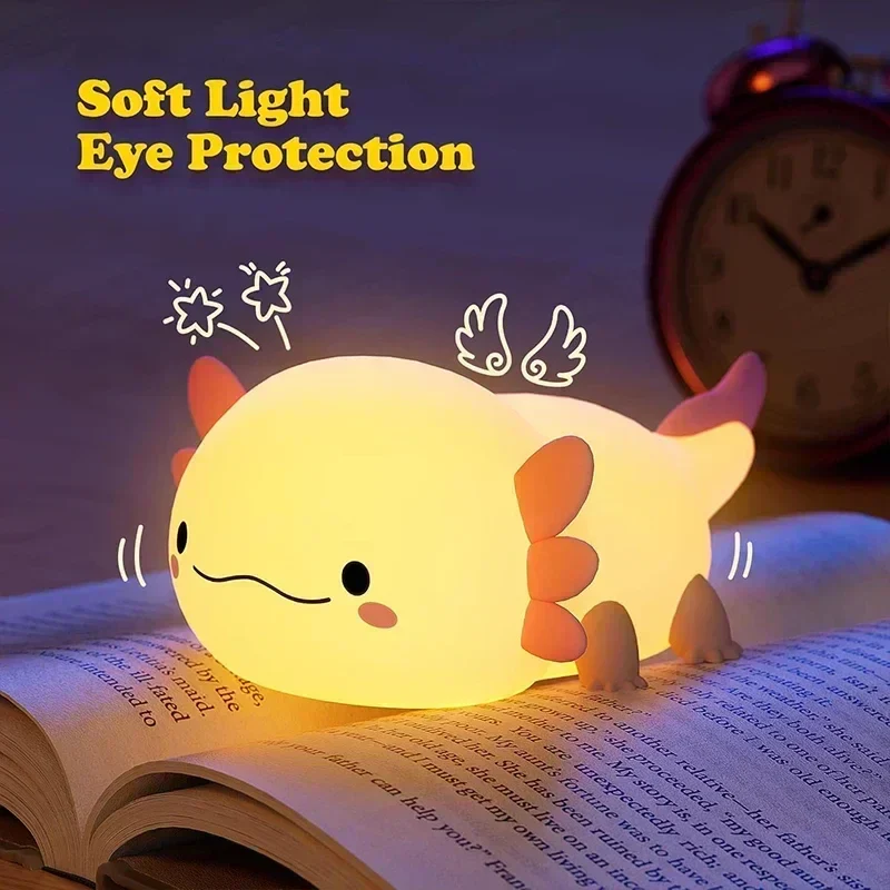 Axolotl Night Light Silicone Baby Night Lamp Touch Control USB Rechargeable Nursery - Image 5