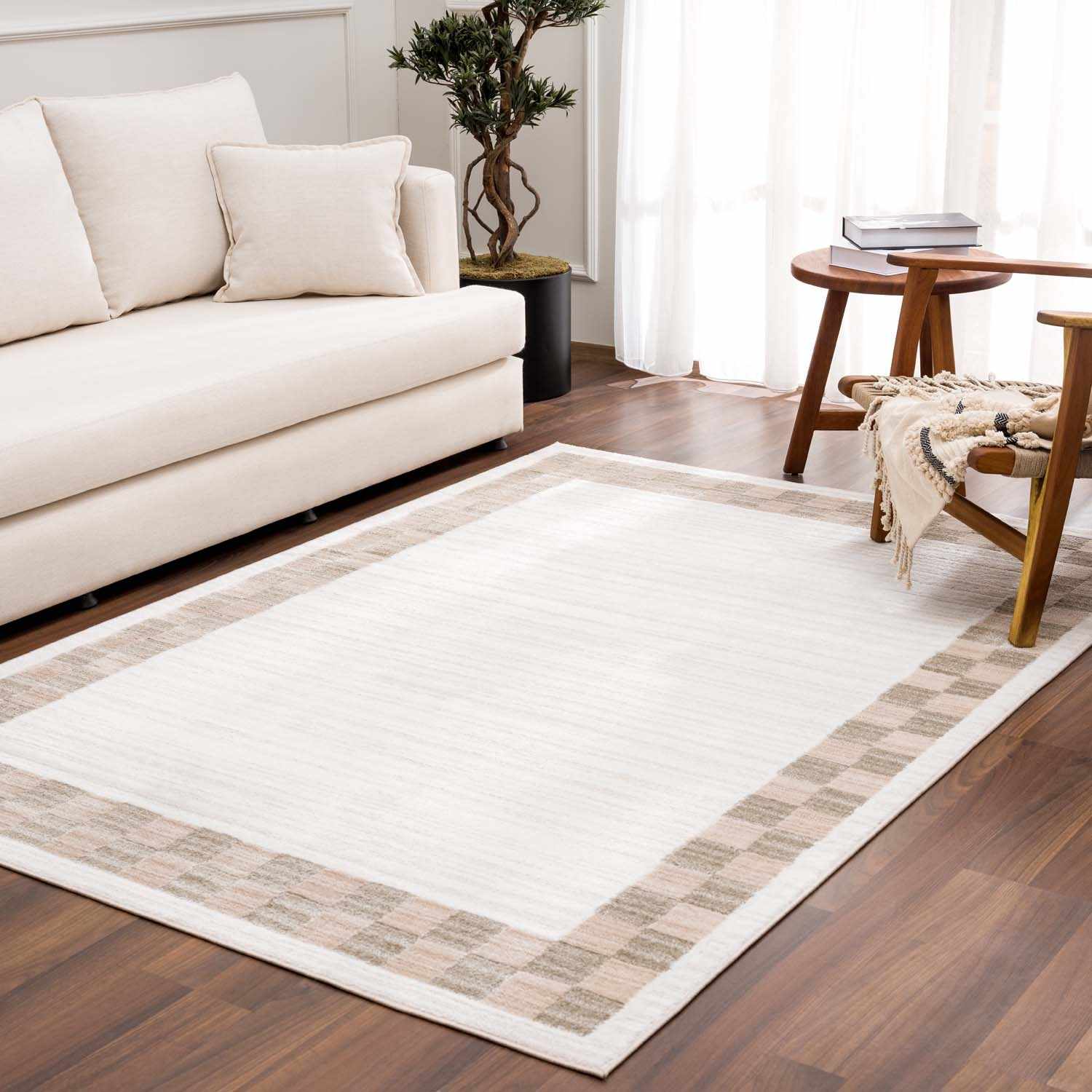 Azrika Beige Checkered Washable Rug - Promo - Image 2