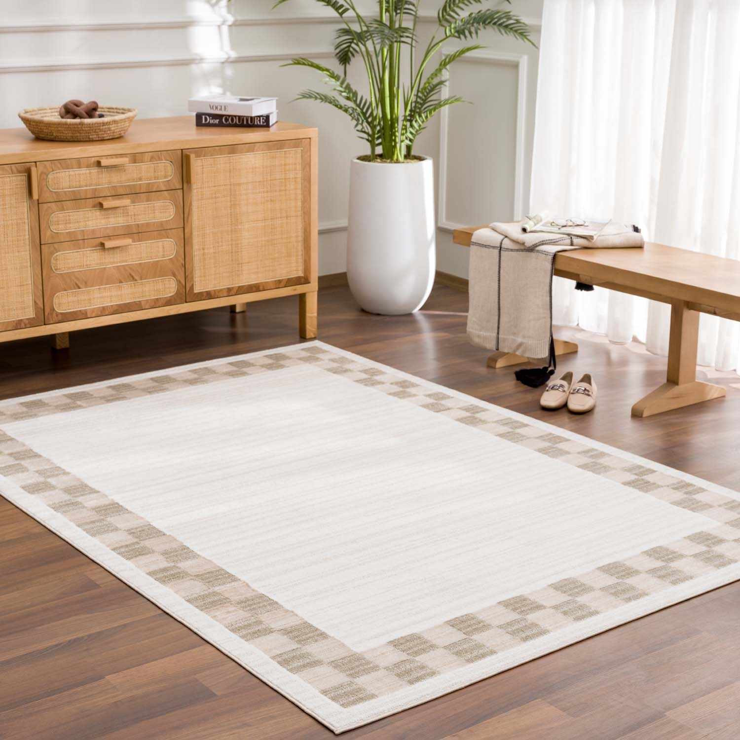 Azrika Beige Checkered Washable Rug - Promo - Image 3