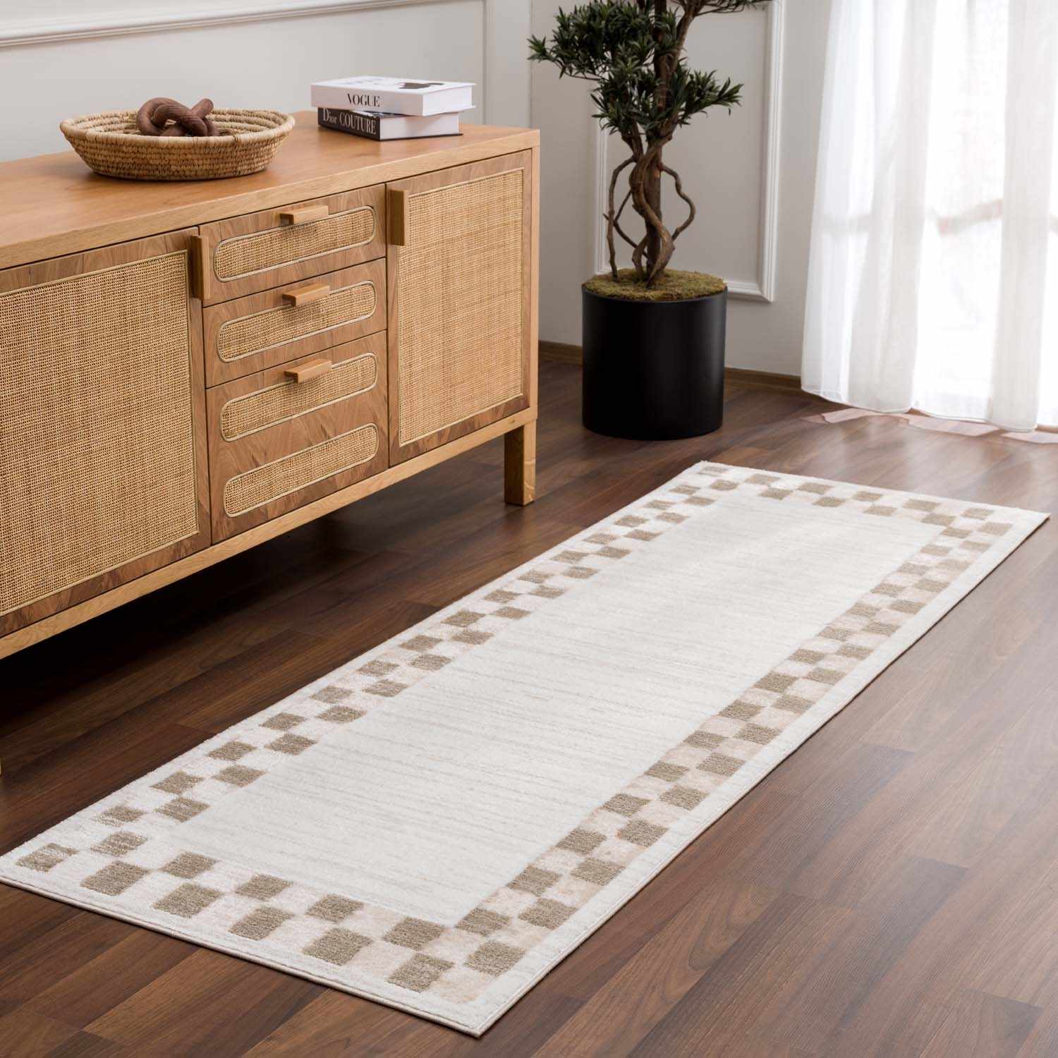 Azrika Beige Checkered Washable Rug - Promo - Image 4