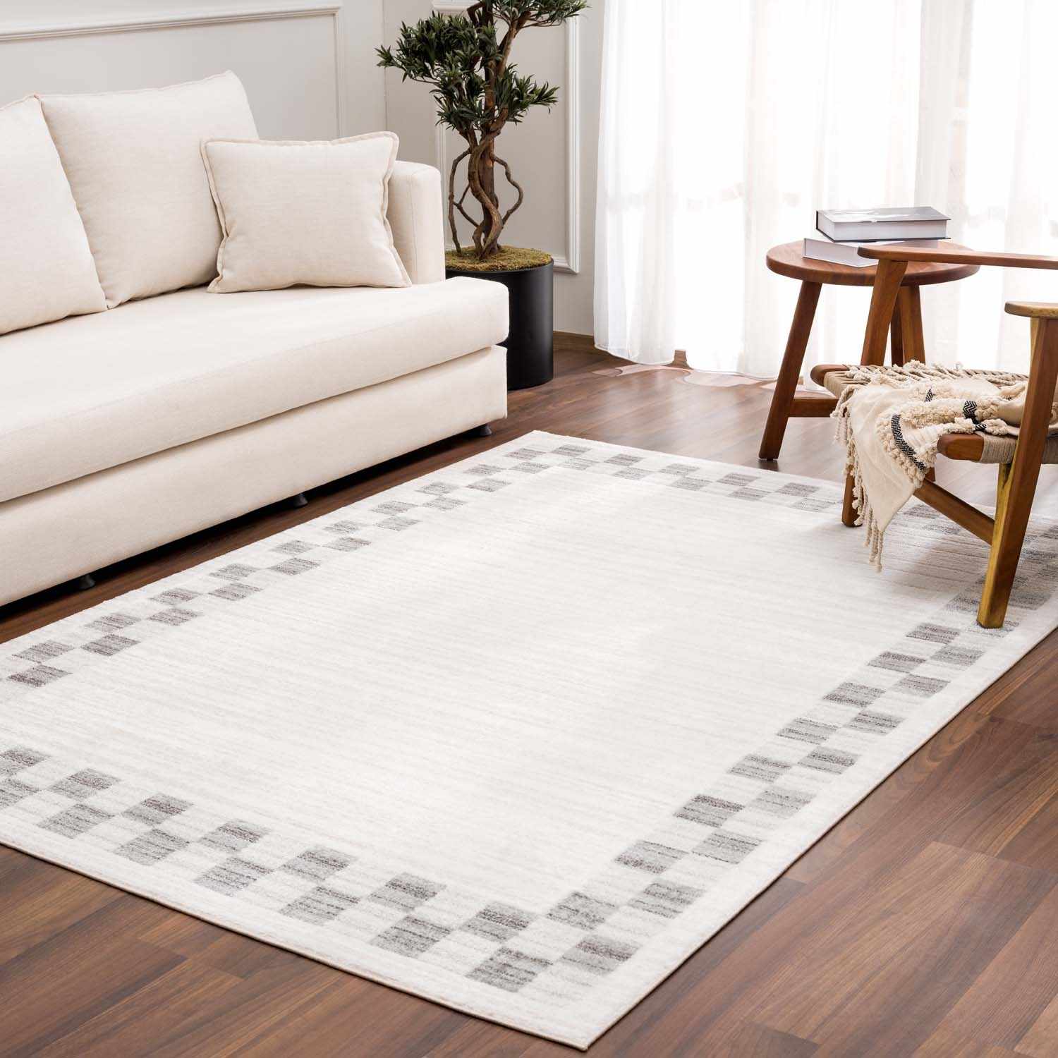 Azrika Gray Checkered Washable Rug - Clearance - Image 2
