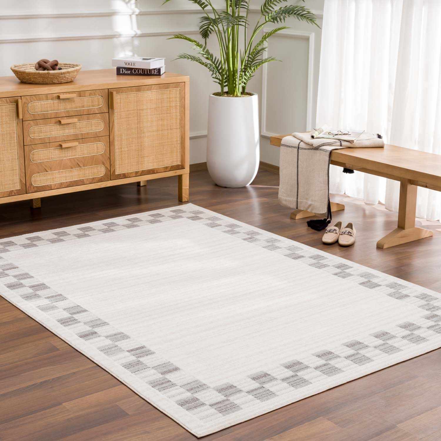 Azrika Gray Checkered Washable Rug - Clearance - Image 9
