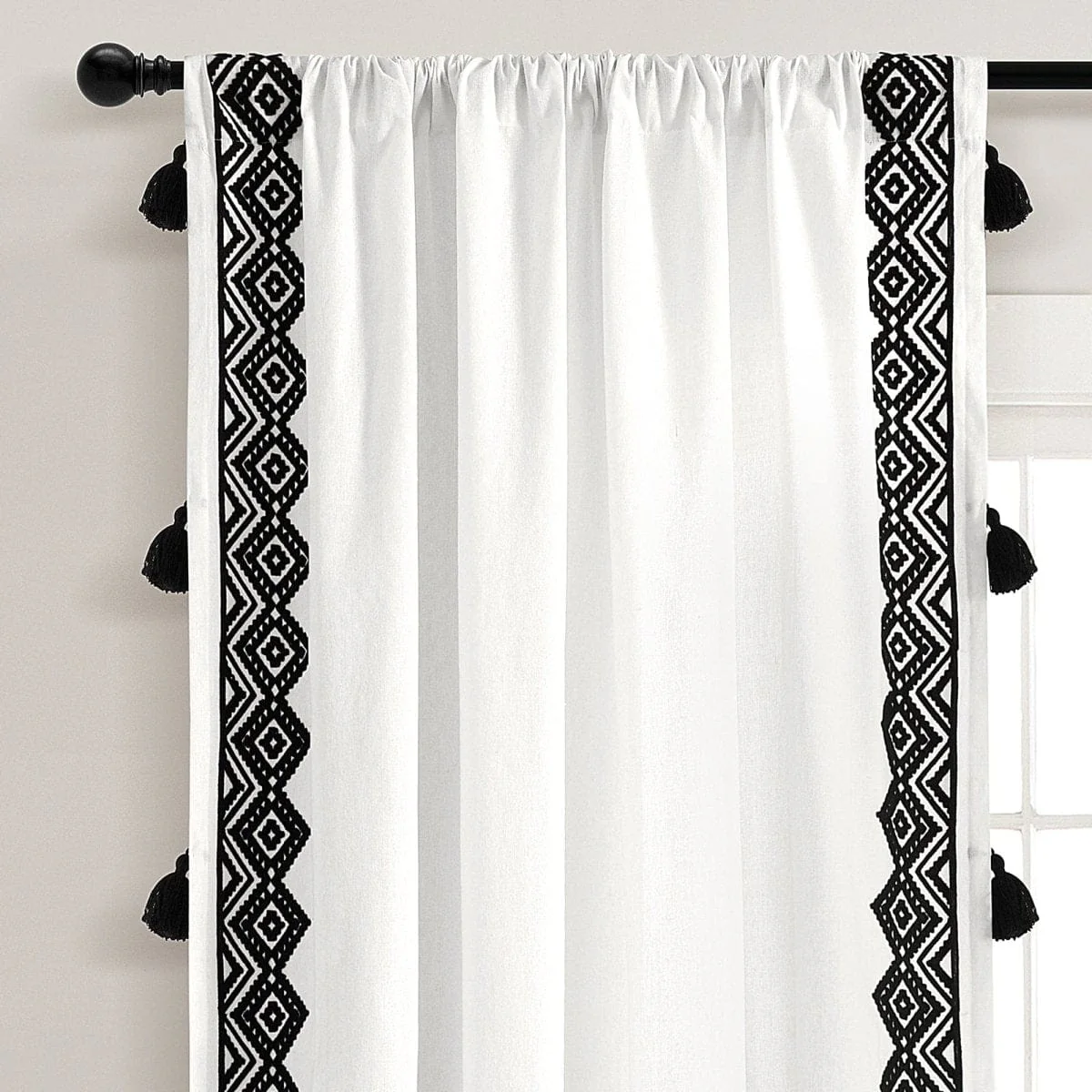 Aztec Diamond Border Tassel Window Curtain Panel - Image 2
