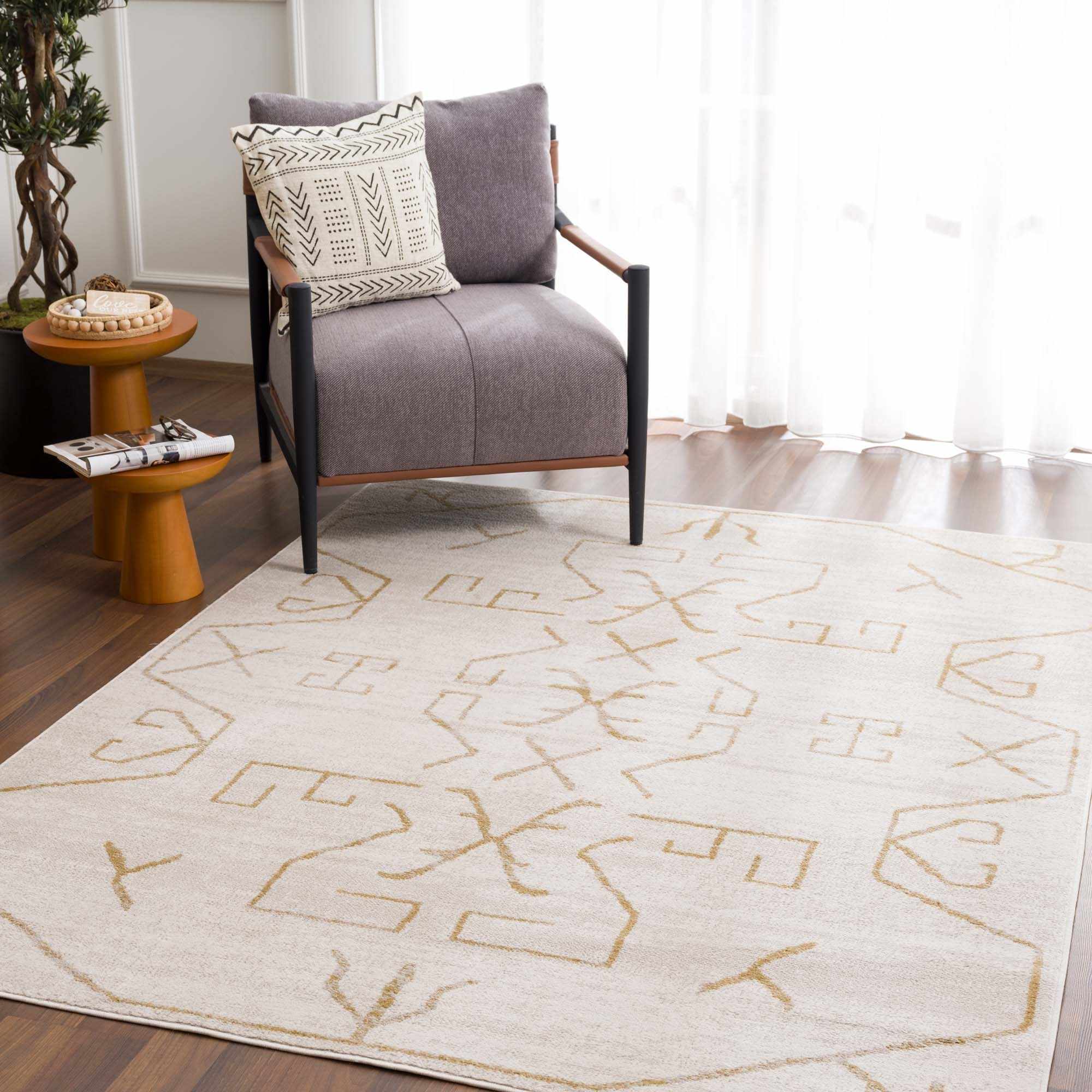 Azzan Cream & Gold Area Rug - Clearance - Image 3