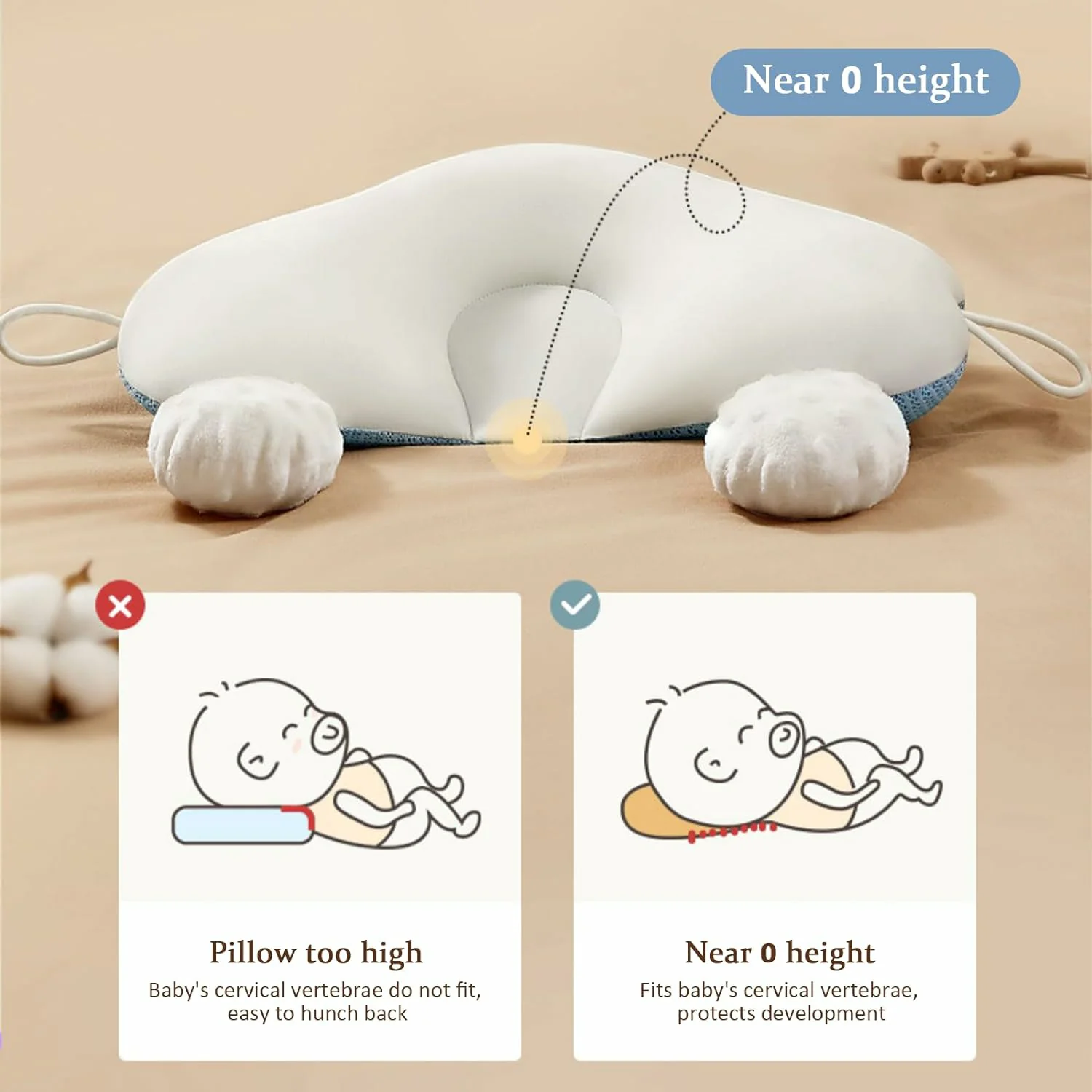 Baby Anti Flat Head Pillow Organic Cotton Infant Sleeping Support Cushion - Image 8