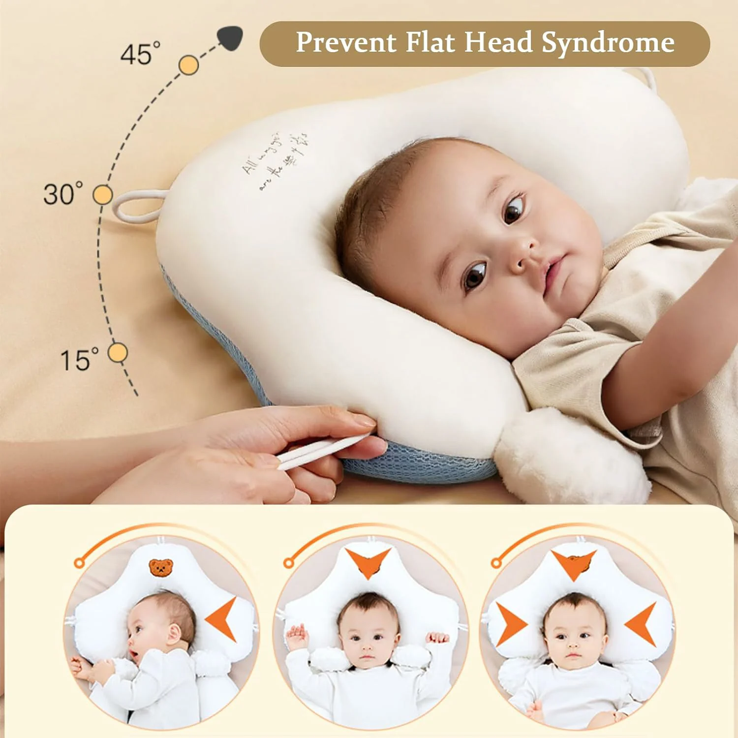 Baby Anti Flat Head Pillow Organic Cotton Infant Sleeping Support Cushion - Image 9