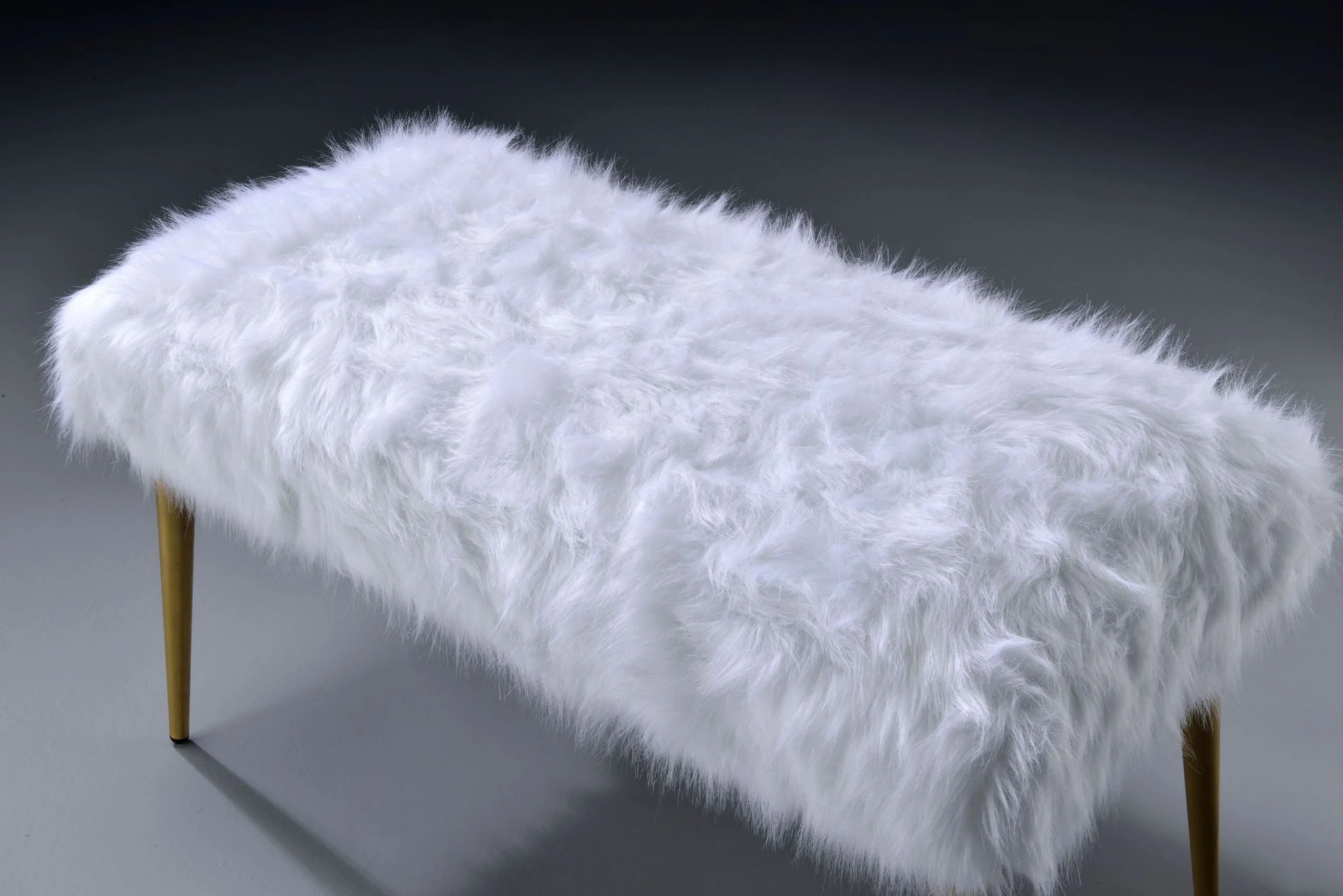 Bagley II - Faux Fur Bench - White / Gold - Image 3