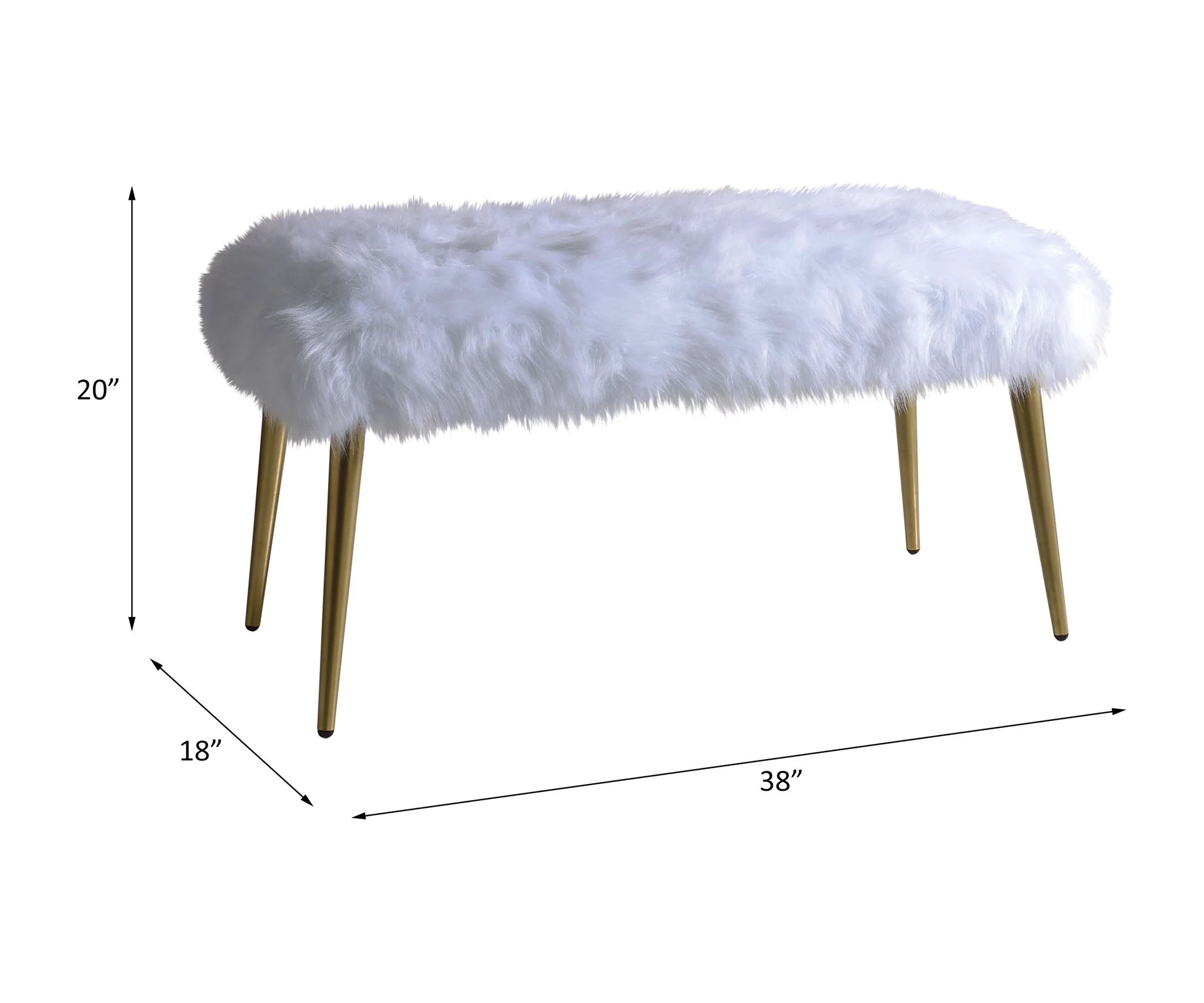 Bagley II - Faux Fur Bench - White / Gold - Image 4