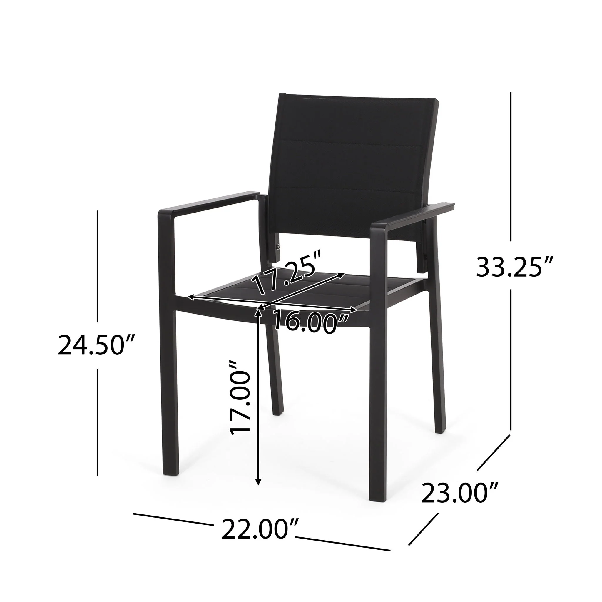 Baird Outdoor Mesh and Aluminum Dining Chairs - Black - Image 2
