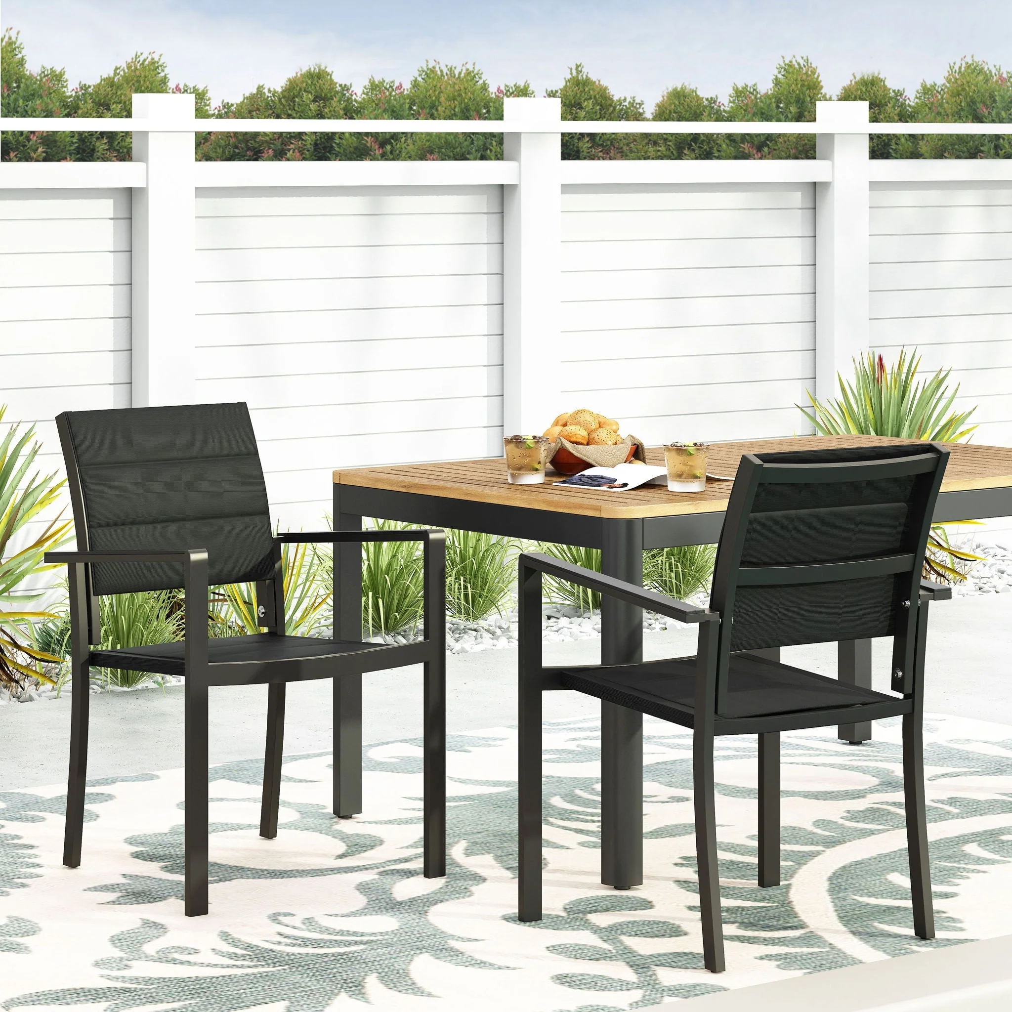 Baird Outdoor Mesh and Aluminum Dining Chairs - Black - Image 3