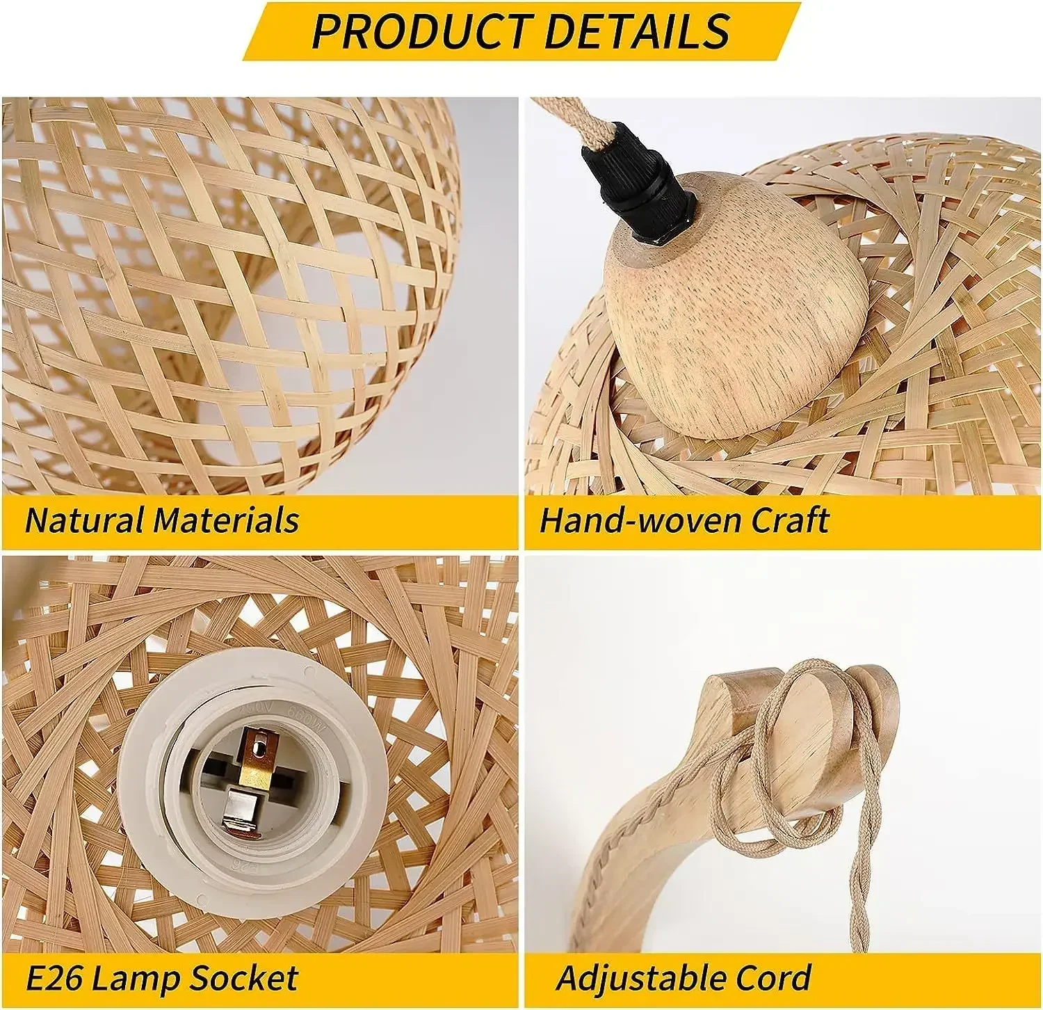 Bamboo Lantern Wall Lamp Natural Rattan Wicker E27 Chandeliers Hand-Woven Bamboo Room Decor Lampshades Wall Light Fixtures - Image 6