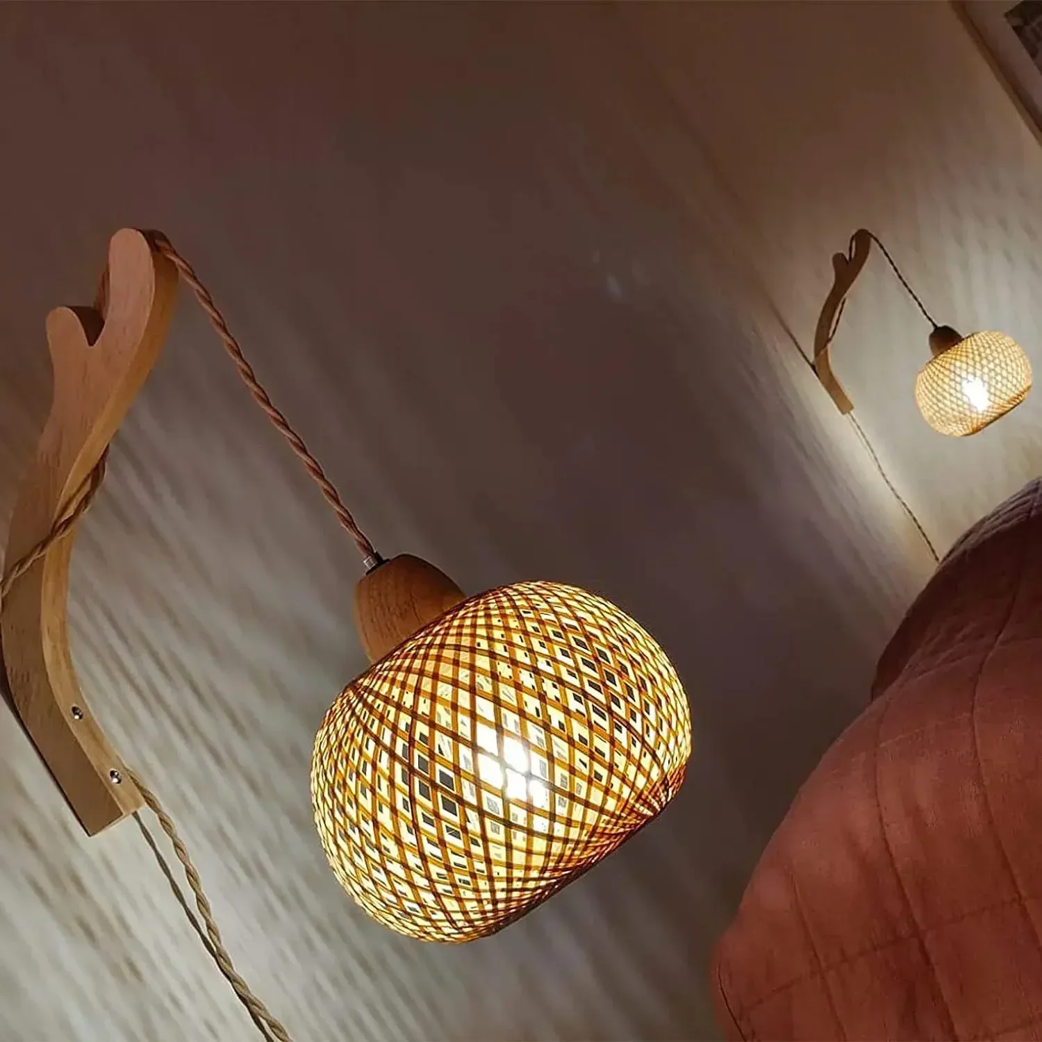 Bamboo Lantern Wall Lamp Natural Rattan Wicker E27 Chandeliers Hand-Woven Bamboo Room Decor Lampshades Wall Light Fixtures - Image 7