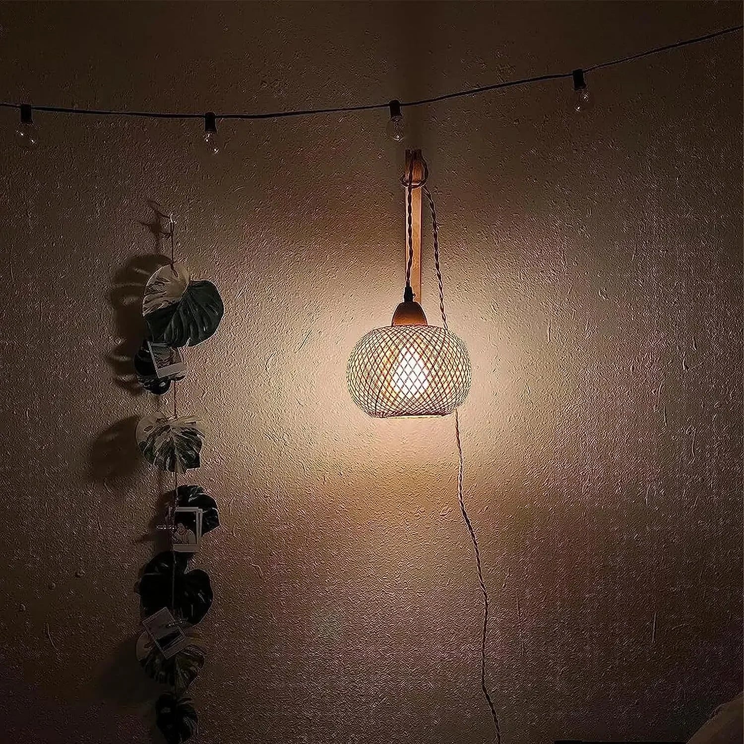 Bamboo Lantern Wall Lamp Natural Rattan Wicker E27 Chandeliers Hand-Woven Bamboo Room Decor Lampshades Wall Light Fixtures - Image 8