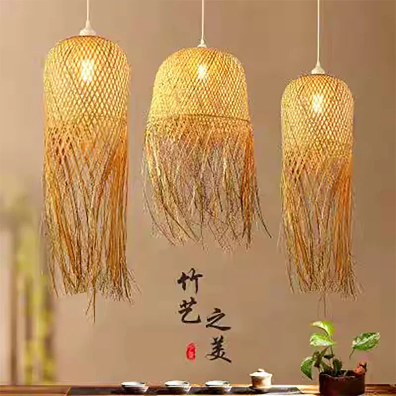 Bamboo Woven Pendant Light Handwoven Chandelier E27 Restaurant Home Decor - Image 2