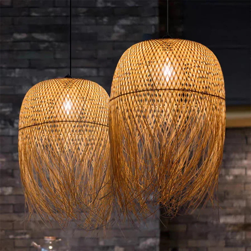 Bamboo Woven Pendant Light Handwoven Chandelier E27 Restaurant Home Decor - Image 3