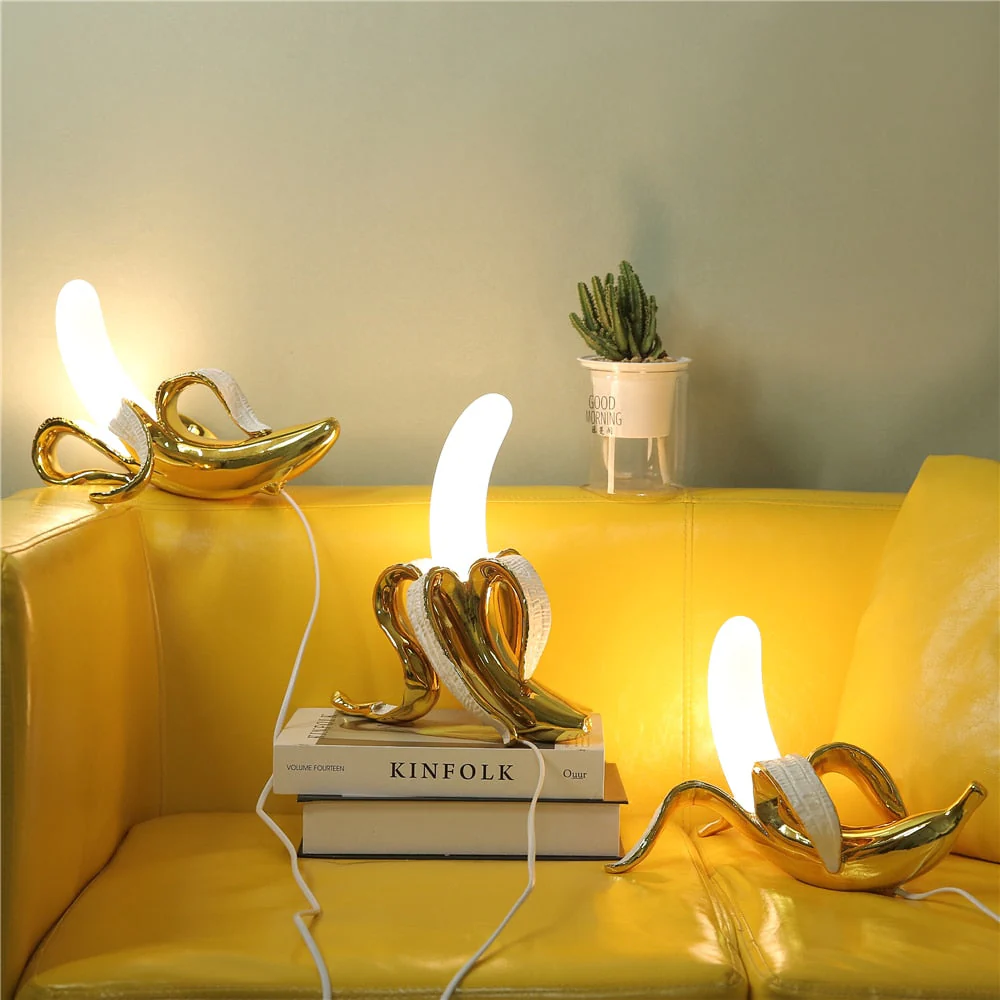 Banana Table Lamp Art Deco Brass Chrome Accent Light - Image 2