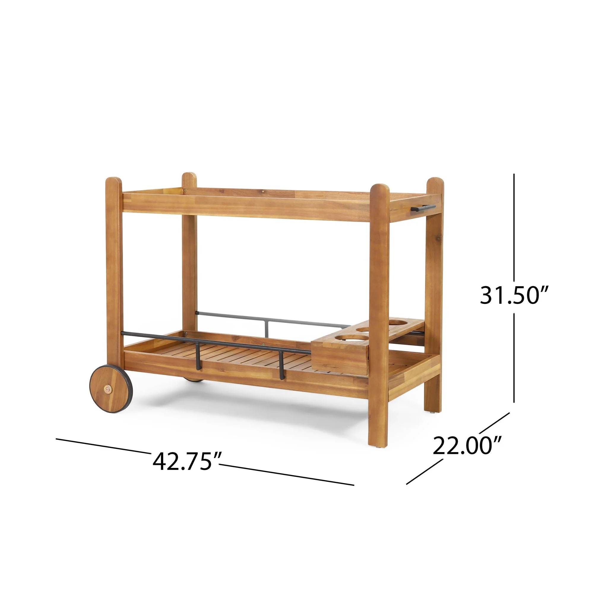 Bar Cart With Wine Bottle Holders, - Black - Image 3