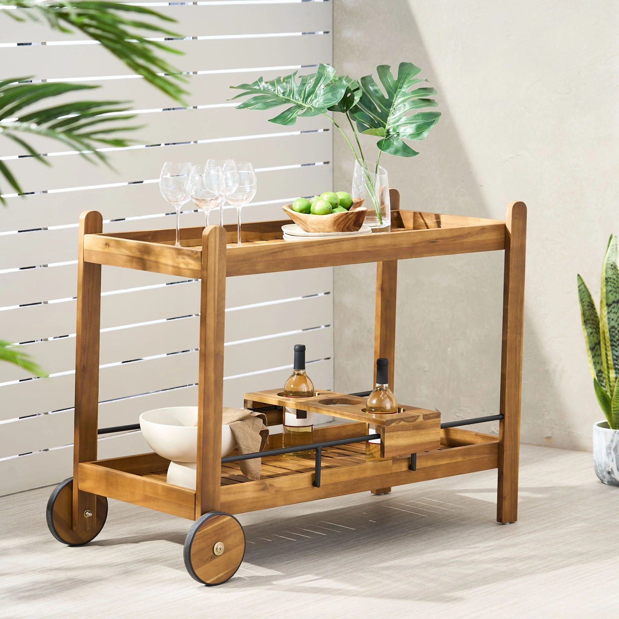 Bar Cart With Wine Bottle Holders, - Black - Image 4