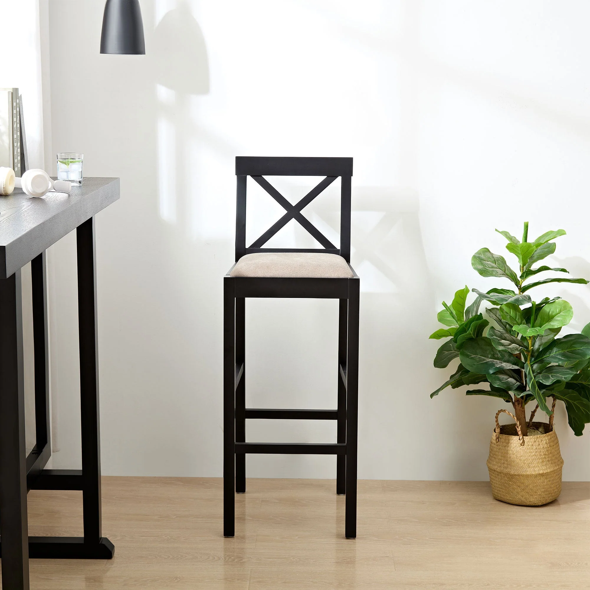 Bar Chair Counter Height Stool with Backrest Black Set of 2 - Image 10