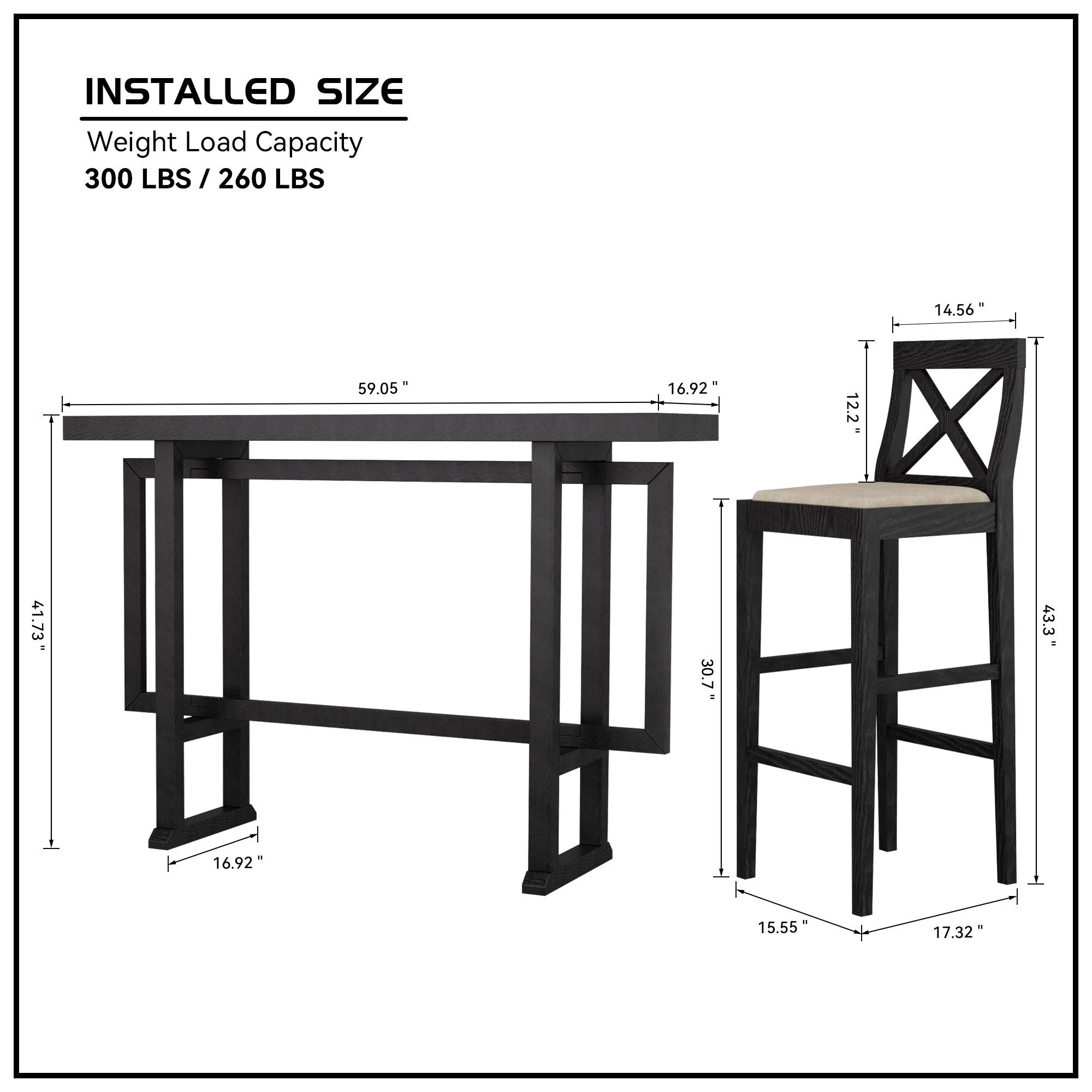 Bar Chair Counter Height Stool with Backrest Black Set of 2 - Image 16